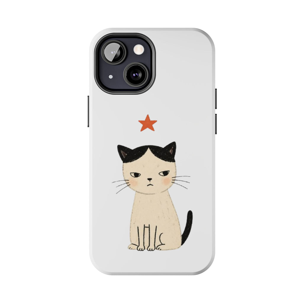 Grumpy Cat Illustration Phone Case | Cute Cat with Star Tough Case