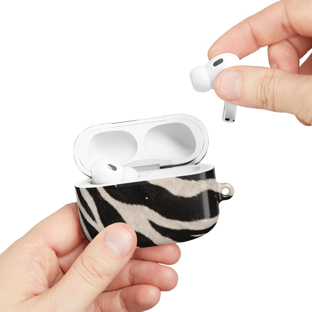 Zebra Print AirPod Case | Black White Stripes, Faux Fur Pattern