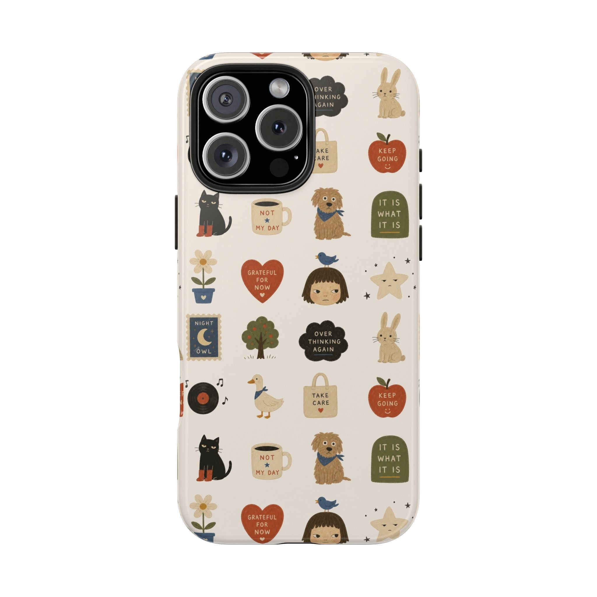 Cute Cozy Icons phone case | dogs, cats, hearts, plants, stars pattern