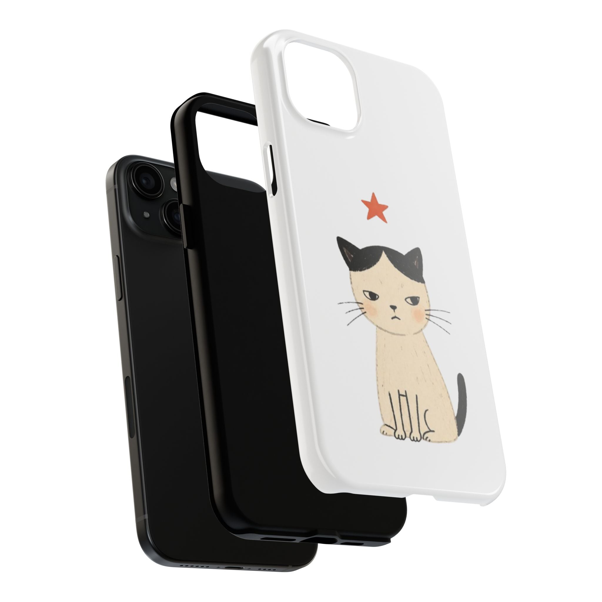 Grumpy Cat Illustration Phone Case | Cute Cat with Star Tough Case
