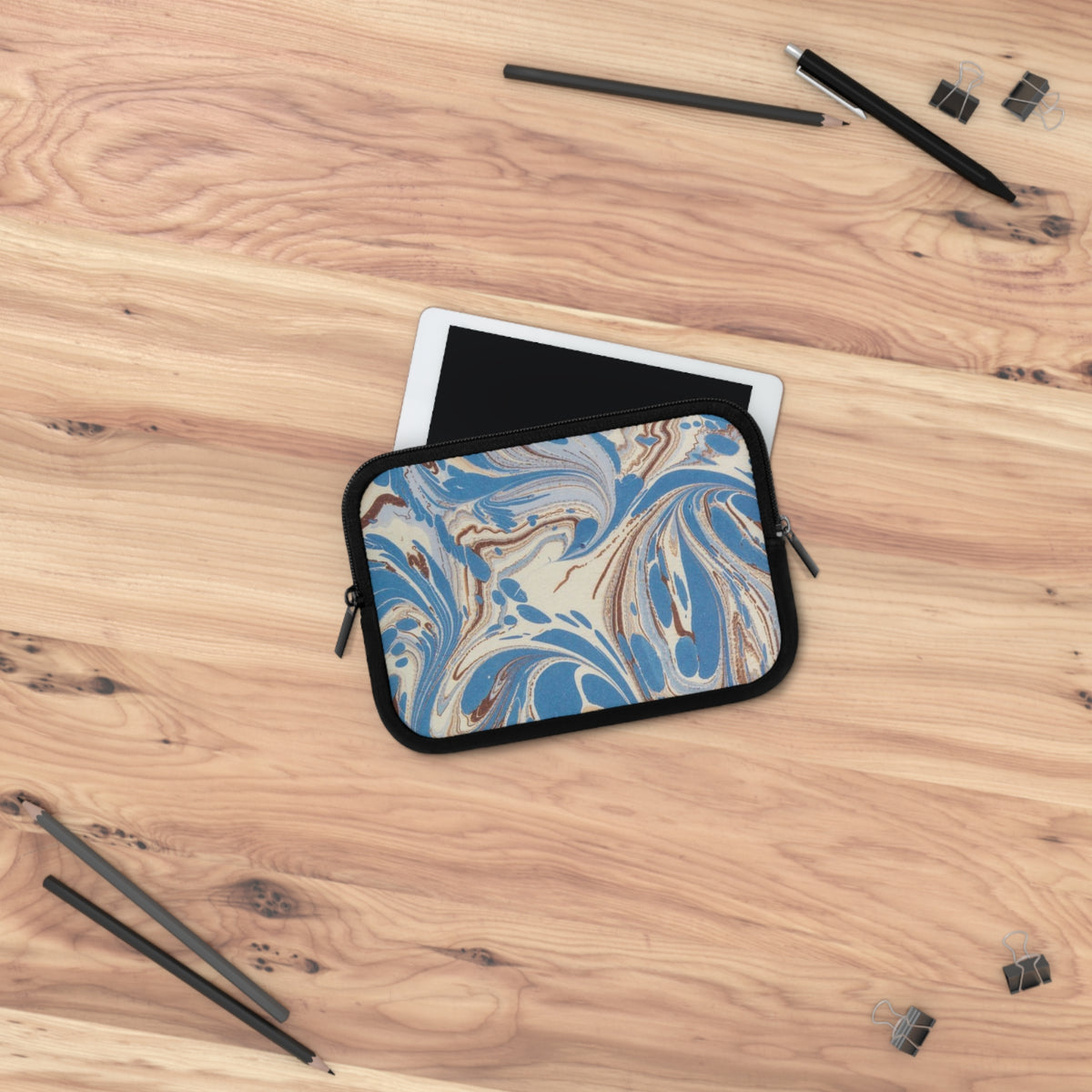 Blue Brown Marble Swirl Laptop Sleeve