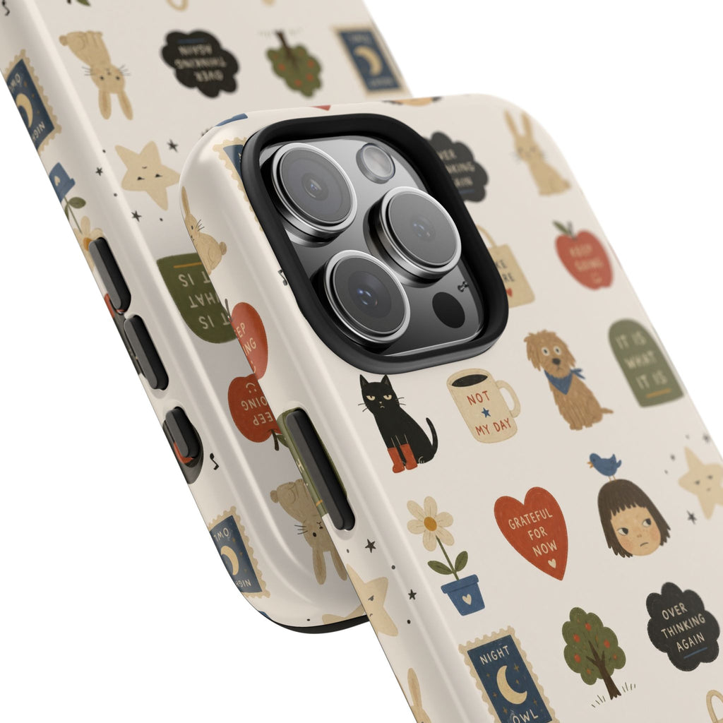 Cute Cozy Icons phone case | dogs, cats, hearts, plants, stars pattern