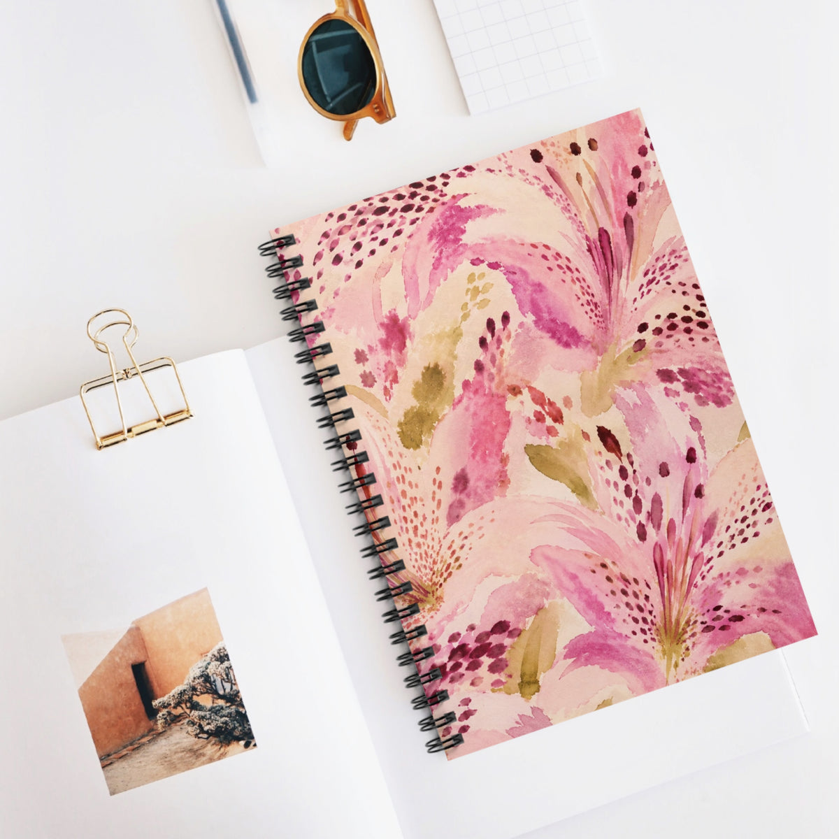 Pink Watercolor Floral Spiral Notebook | Ruled Journal