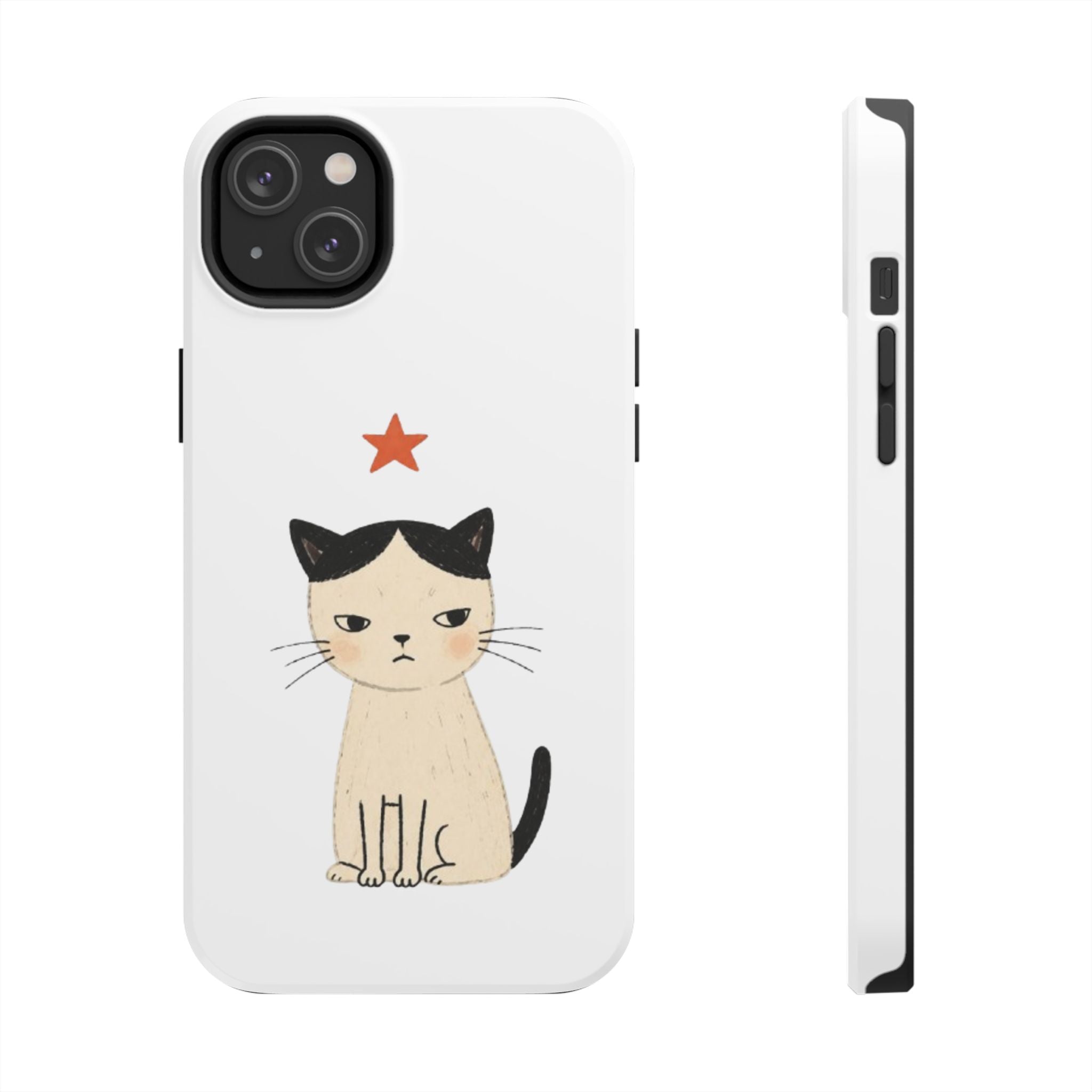 Grumpy Cat Illustration Phone Case | Cute Cat with Star Tough Case