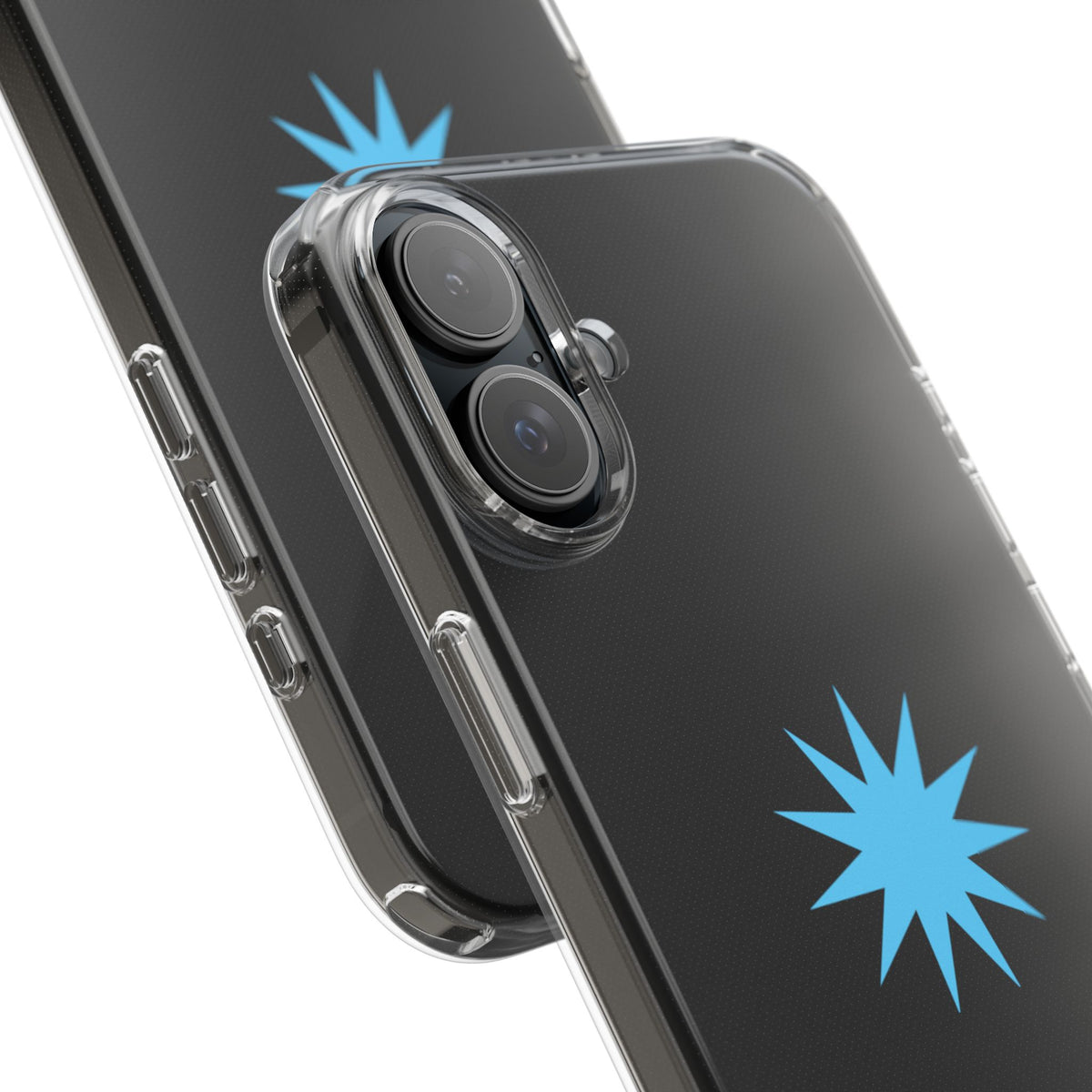 Clear Impact-Resistant Phone Case — Blue Starburst Design