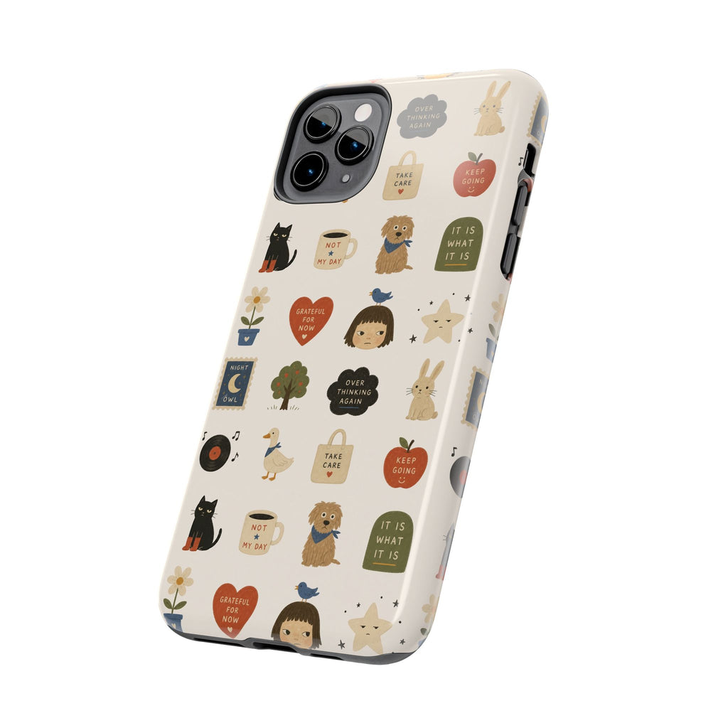 Cute Cozy Icons phone case | dogs, cats, hearts, plants, stars pattern