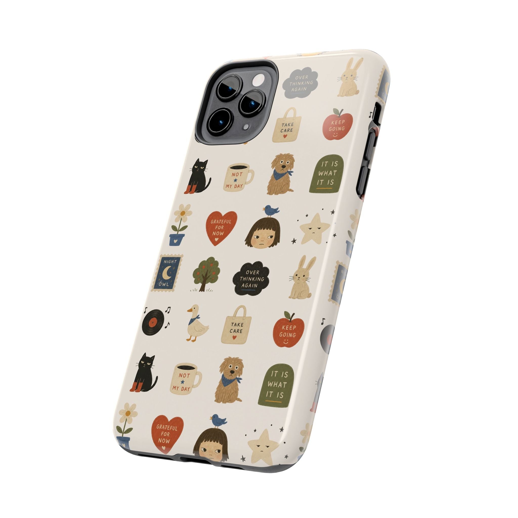 Cute Cozy Icons phone case | dogs, cats, hearts, plants, stars pattern