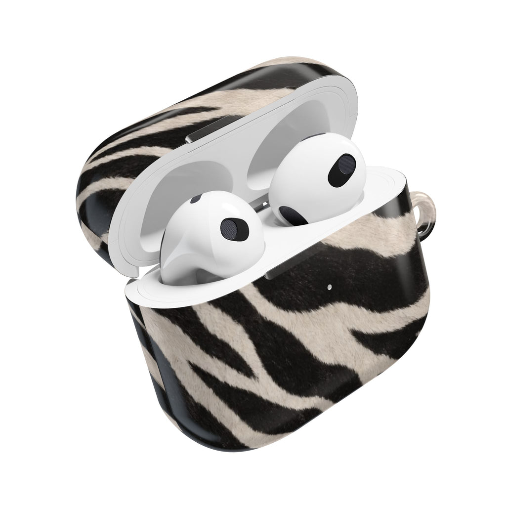 Zebra Print AirPod Case | Black White Stripes, Faux Fur Pattern
