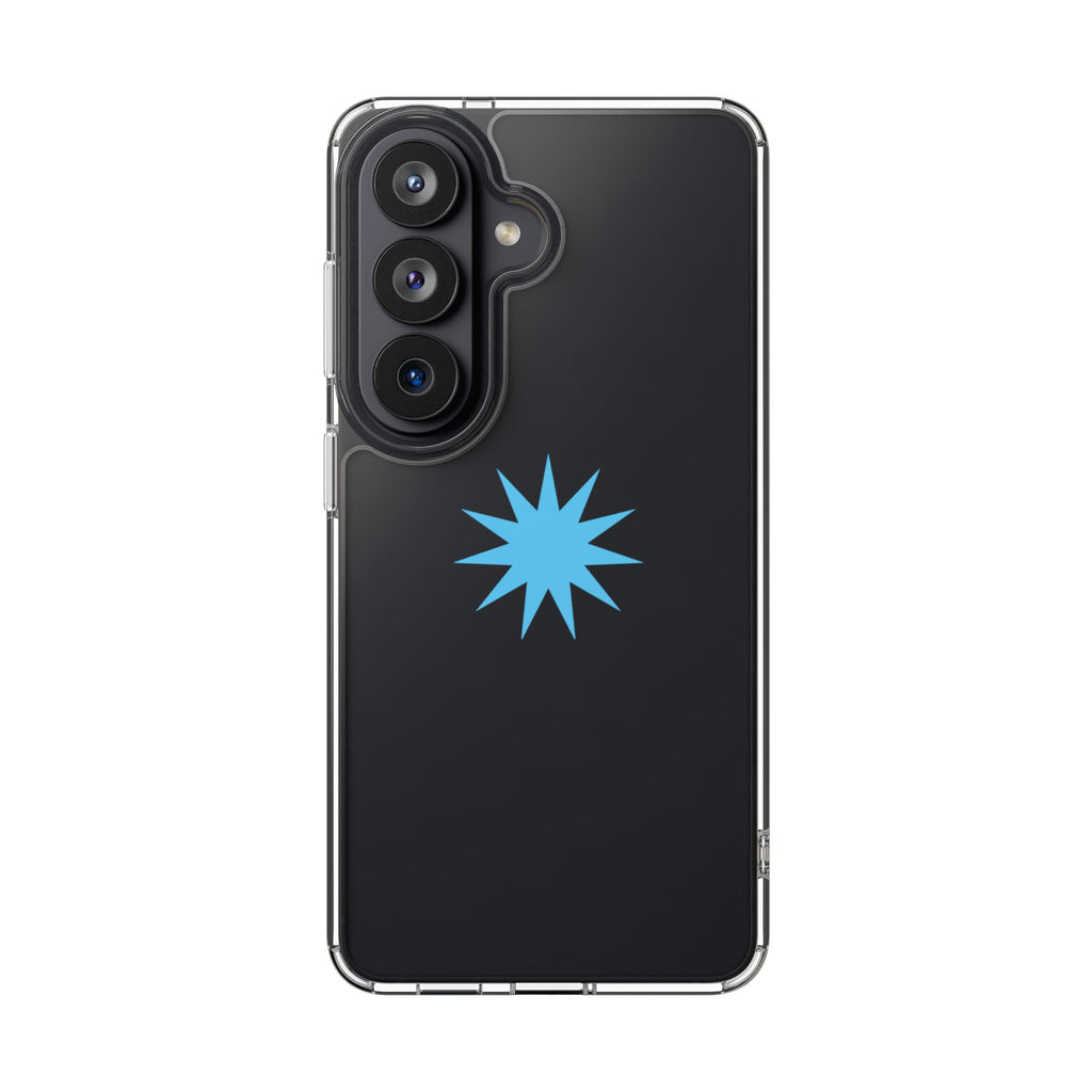 Clear Impact-Resistant Phone Case — Blue Starburst Design