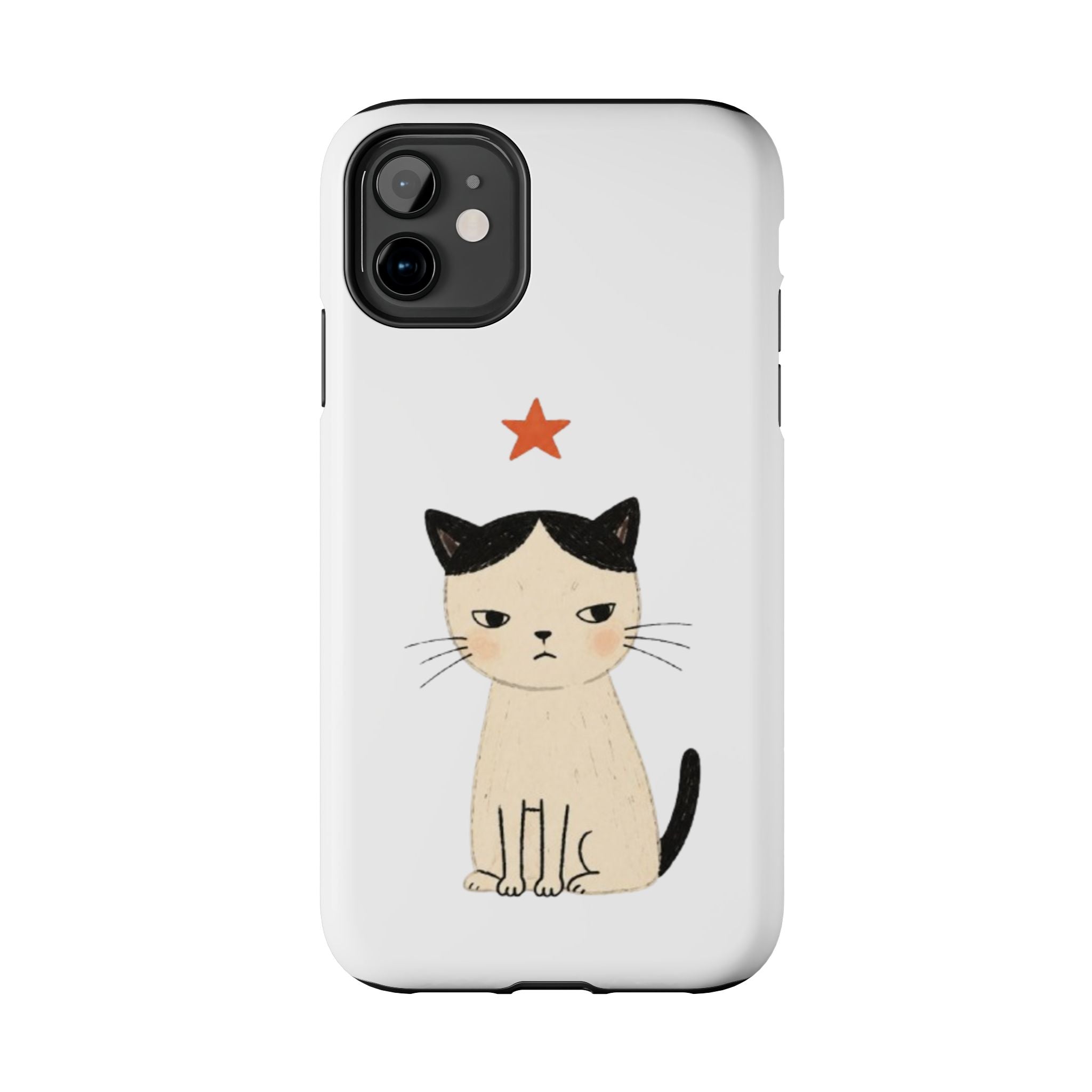 Grumpy Cat Illustration Phone Case | Cute Cat with Star Tough Case