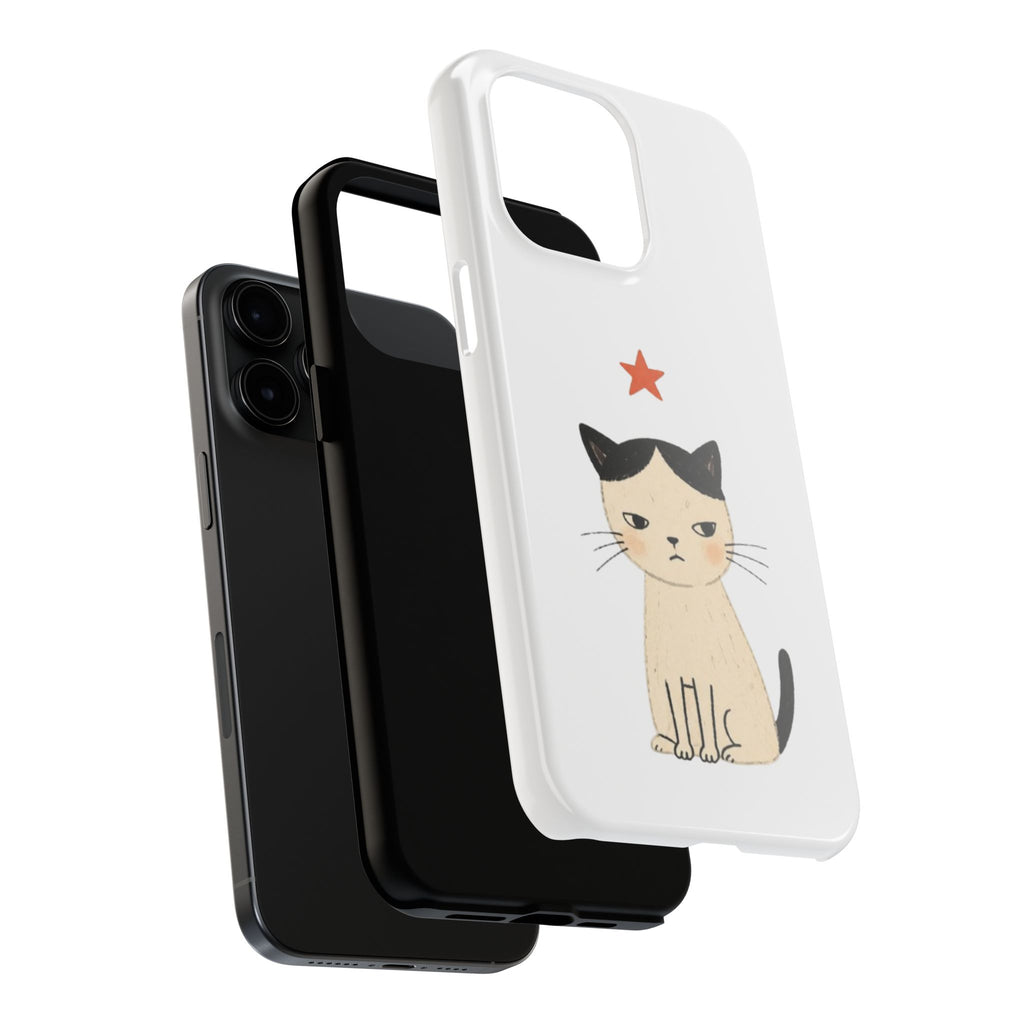 Grumpy Cat Illustration Phone Case | Cute Cat with Star Tough Case