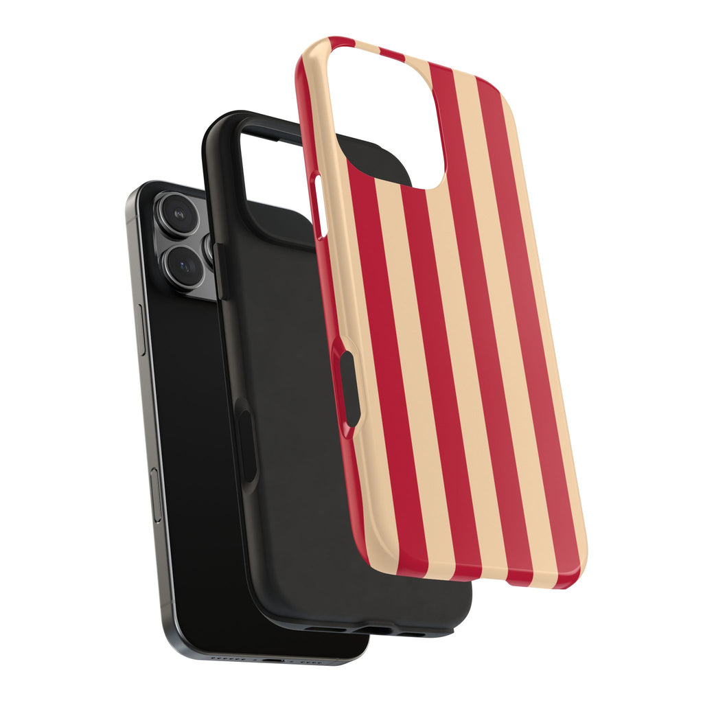 Retro Red & Cream Stripe Phone Case — Tough Protective Cover