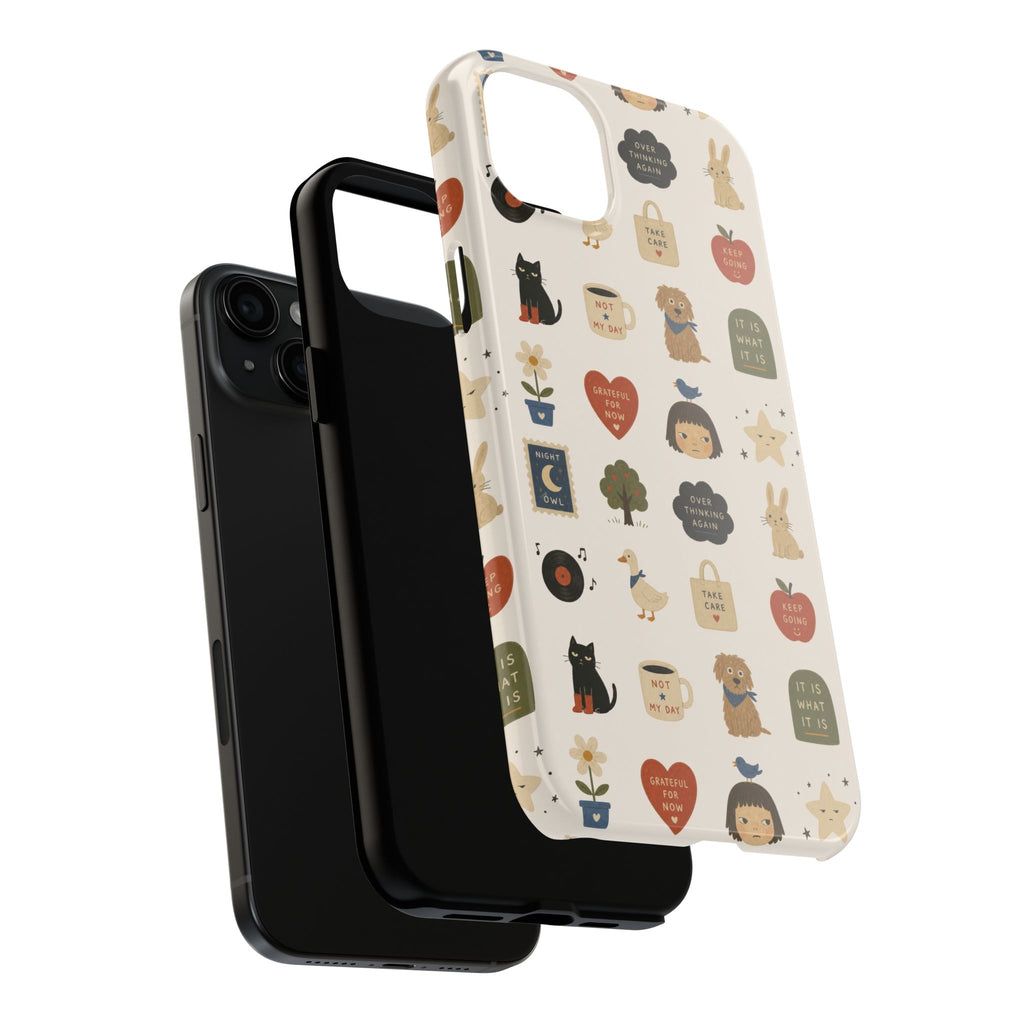 Cute Cozy Icons phone case | dogs, cats, hearts, plants, stars pattern
