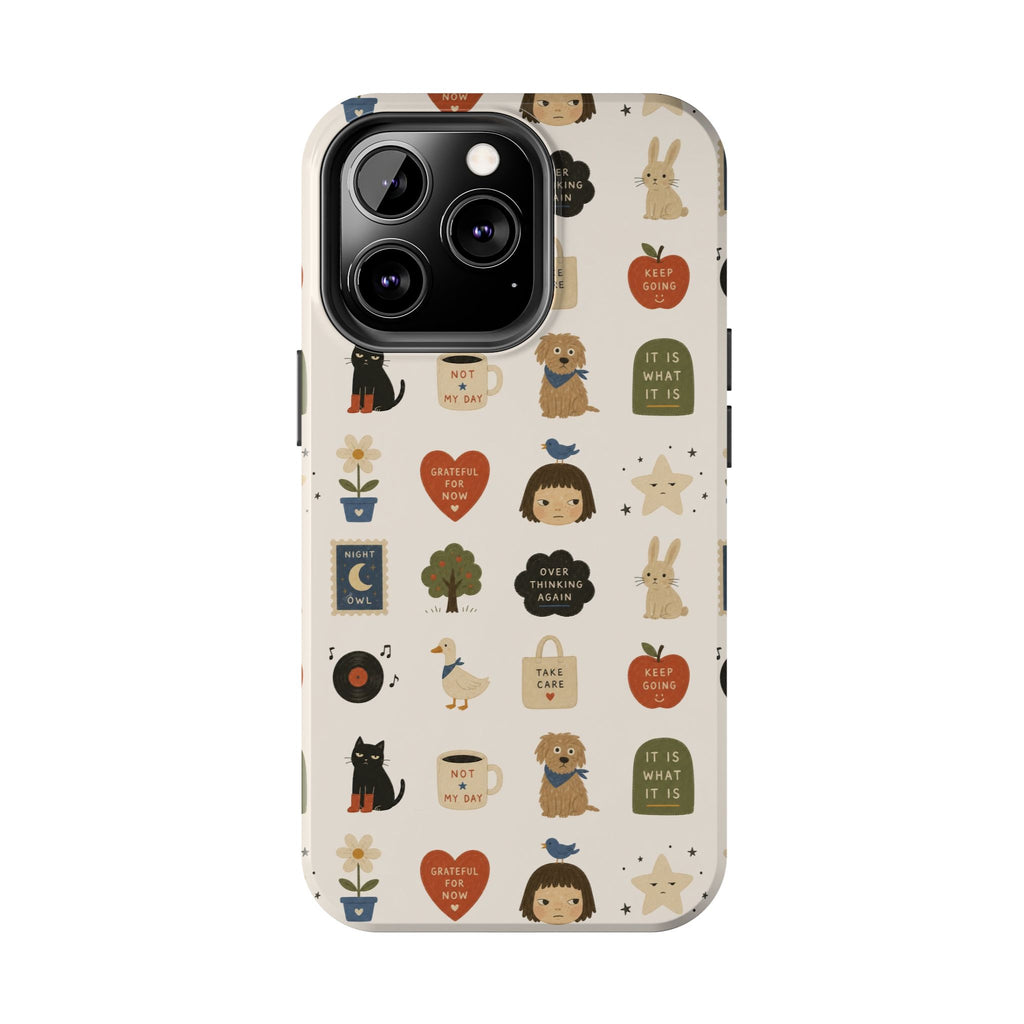 Cute Cozy Icons phone case | dogs, cats, hearts, plants, stars pattern