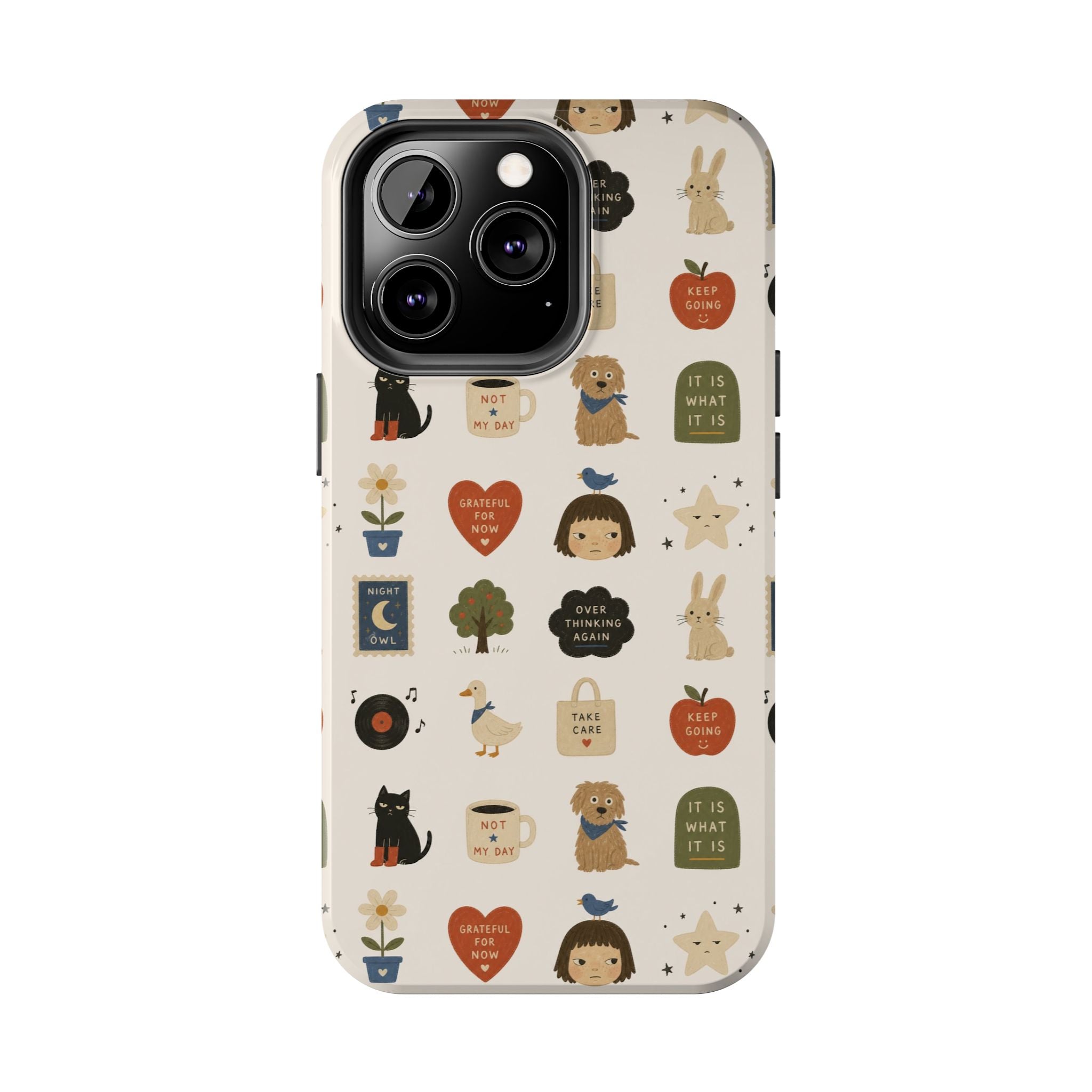 Cute Cozy Icons phone case | dogs, cats, hearts, plants, stars pattern