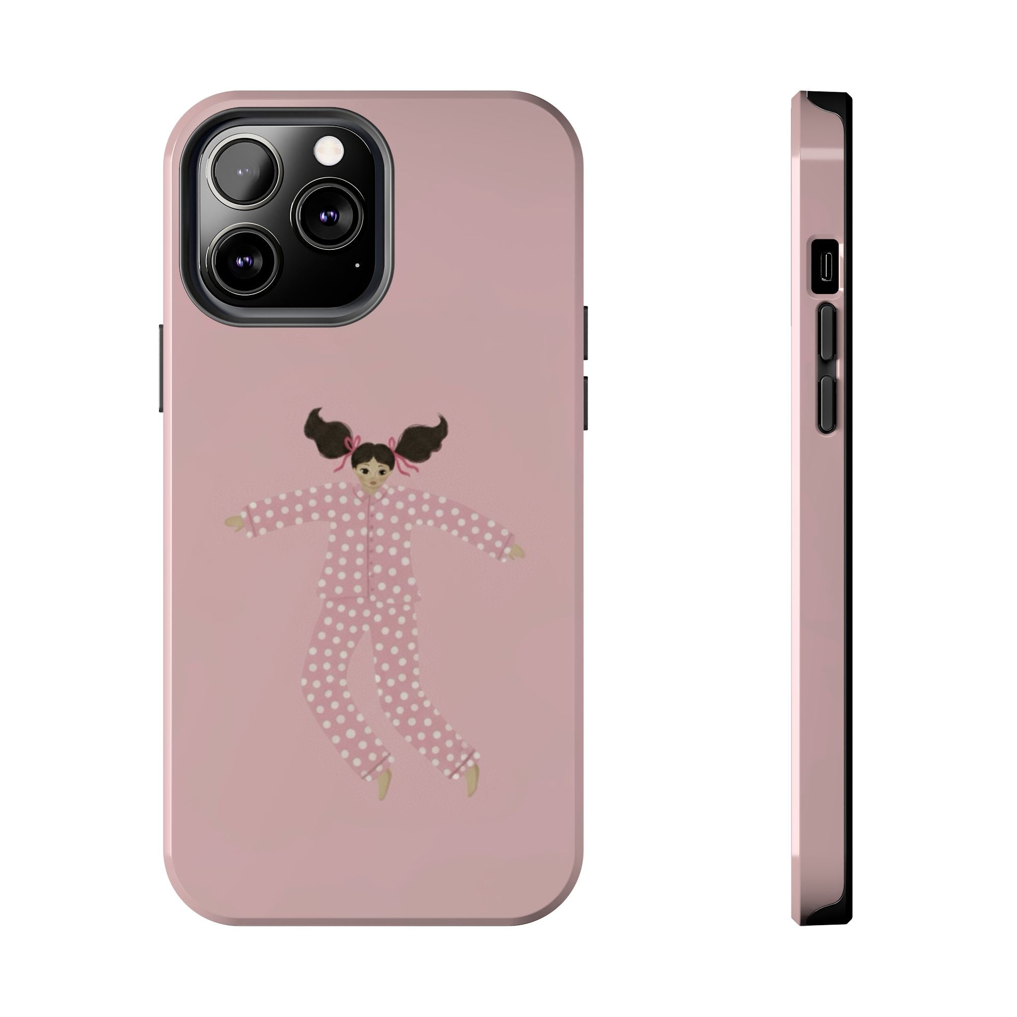 Pink Girl Drawing Tough Phone Case, Cute Protective Cover, Stylish Phone Accessories, Customizable Phone Case, Trendy Cell Phone Case