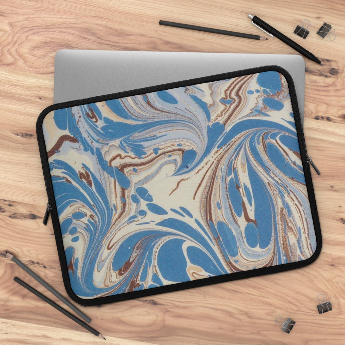 Blue Brown Marble Swirl Laptop Sleeve