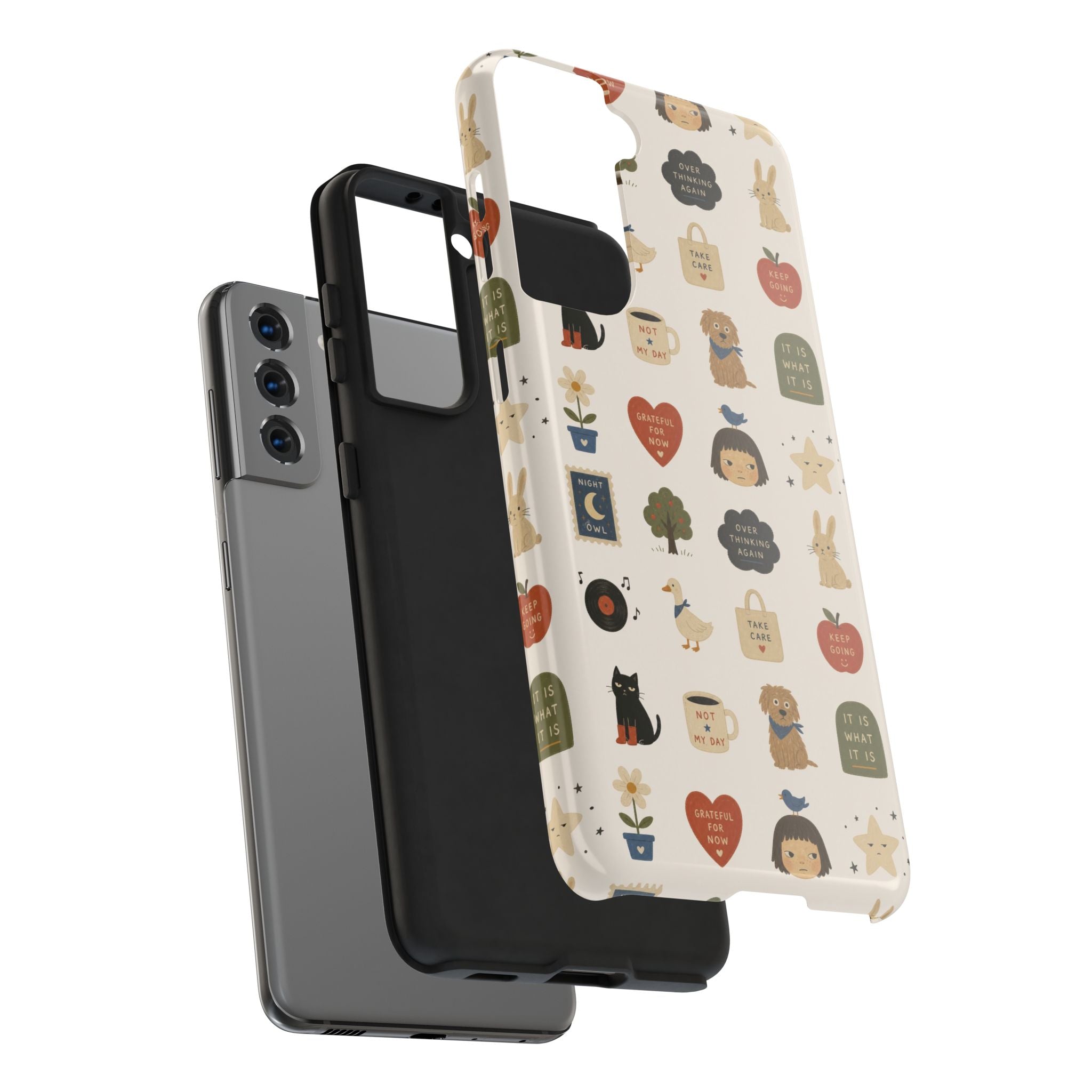Cute Cozy Icons phone case | dogs, cats, hearts, plants, stars pattern