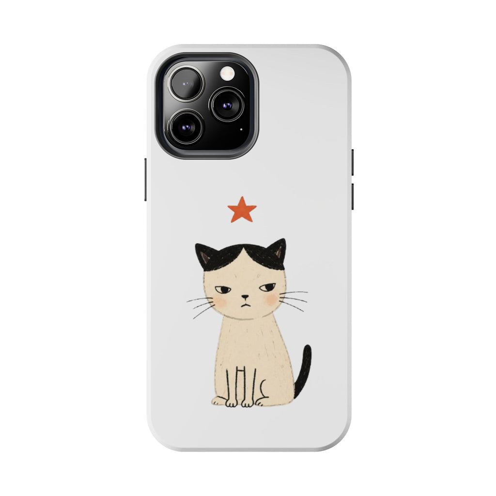 Grumpy Cat Illustration Phone Case | Cute Cat with Star Tough Case