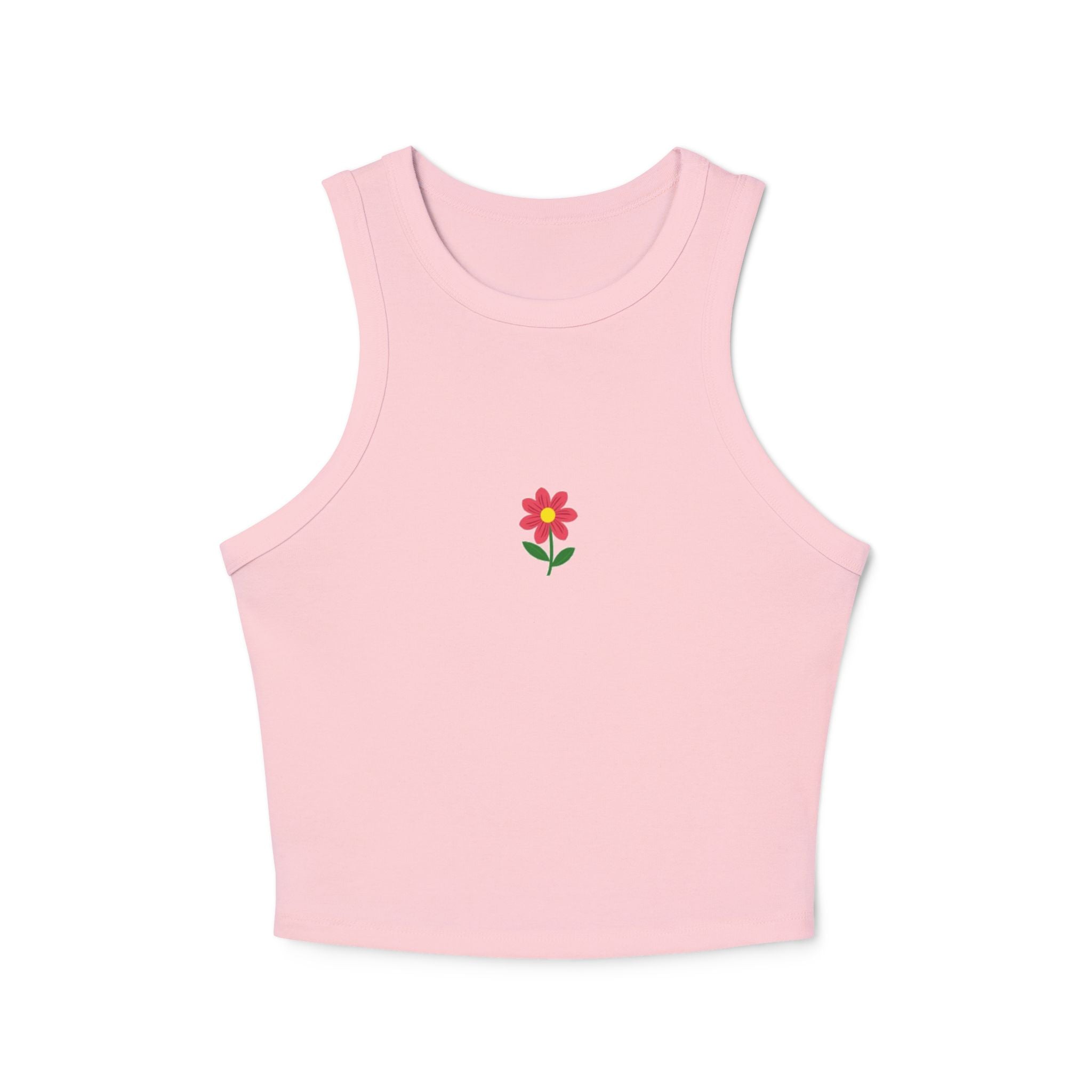 Pink Daisy Flower Crop Tank Top | Small Floral Graphic