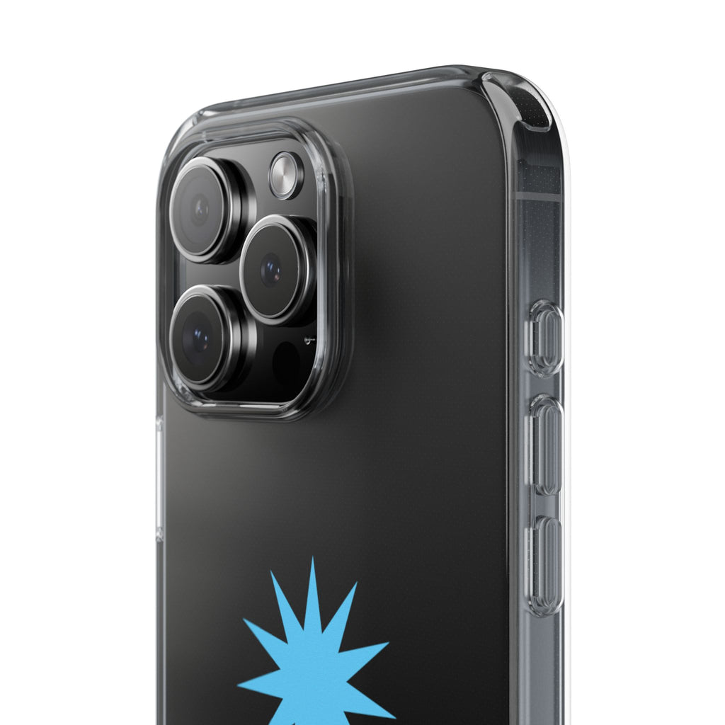 Clear Impact-Resistant Phone Case — Blue Starburst Design
