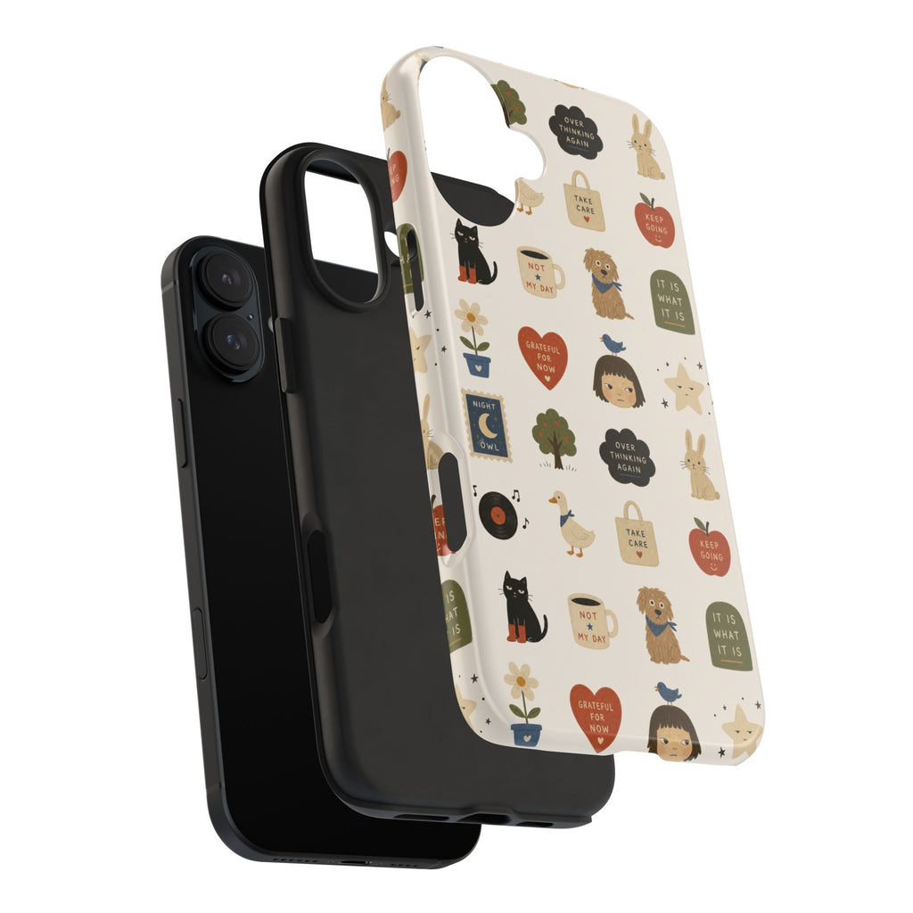 Cute Cozy Icons phone case | dogs, cats, hearts, plants, stars pattern