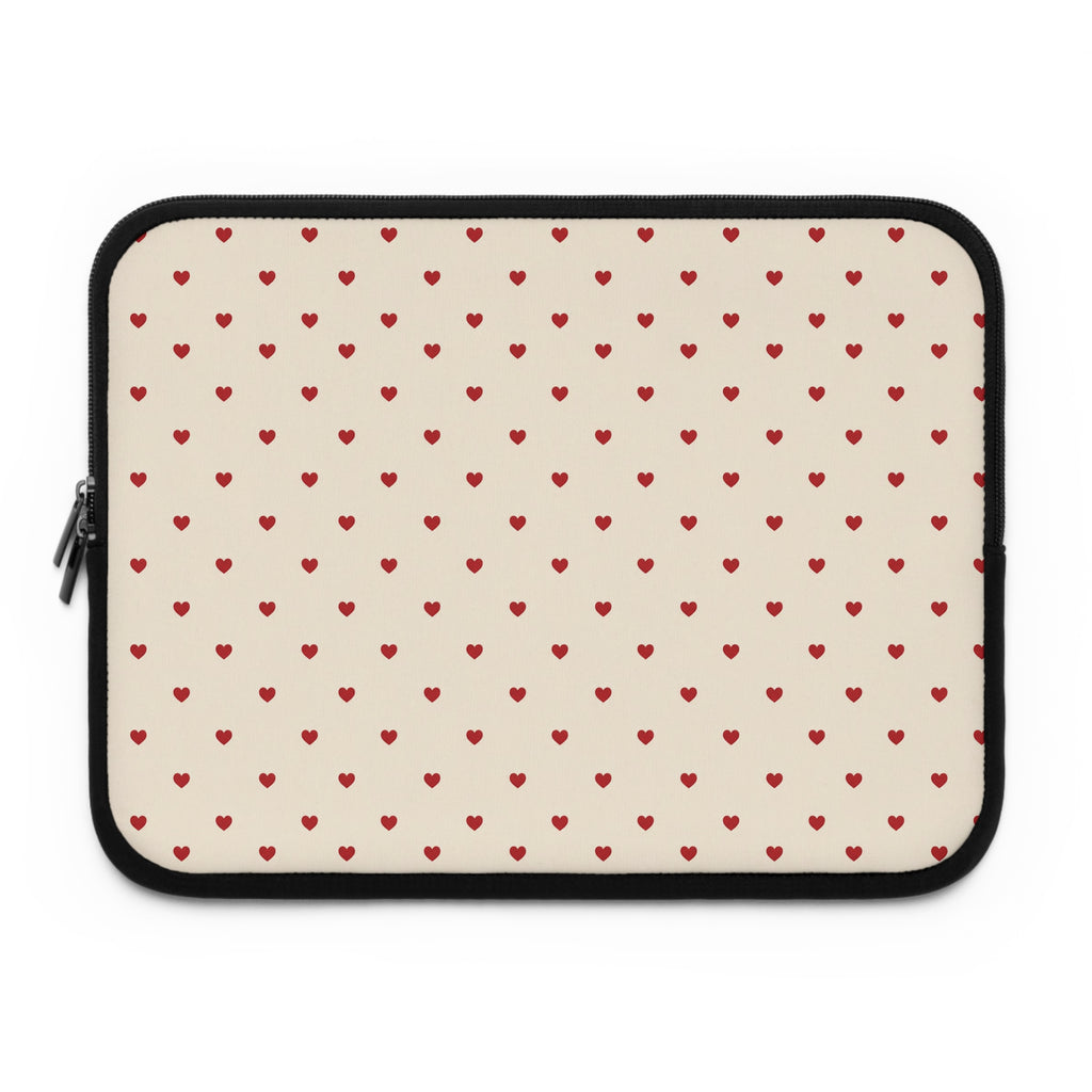 Tiny Red Hearts Laptop Sleeve | Minimal Polka Dot Pattern