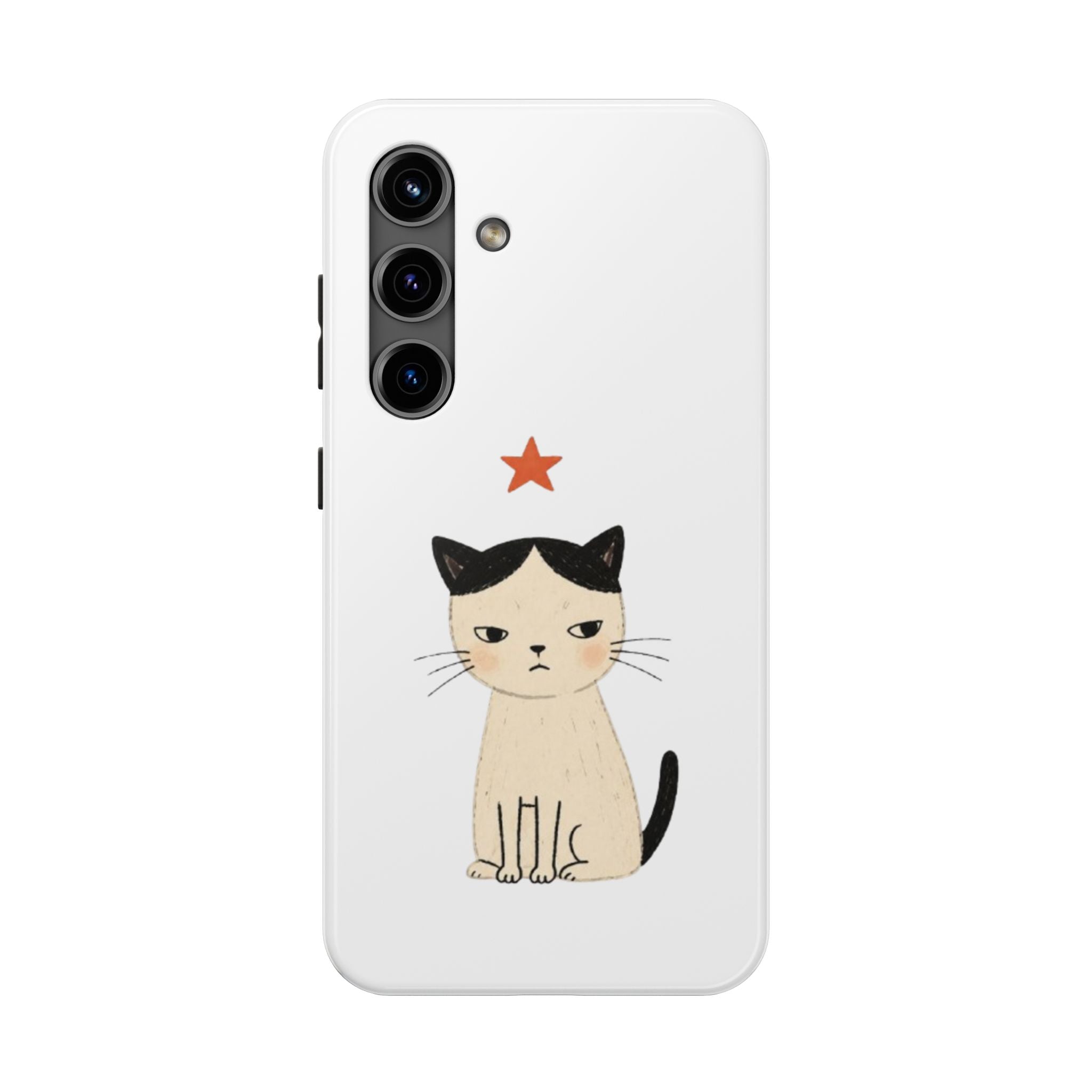 Grumpy Cat Illustration Phone Case | Cute Cat with Star Tough Case