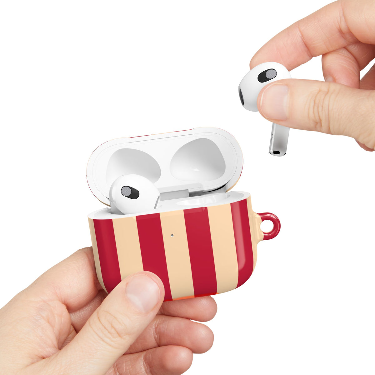 Red and Cream Stripe AirPod Case