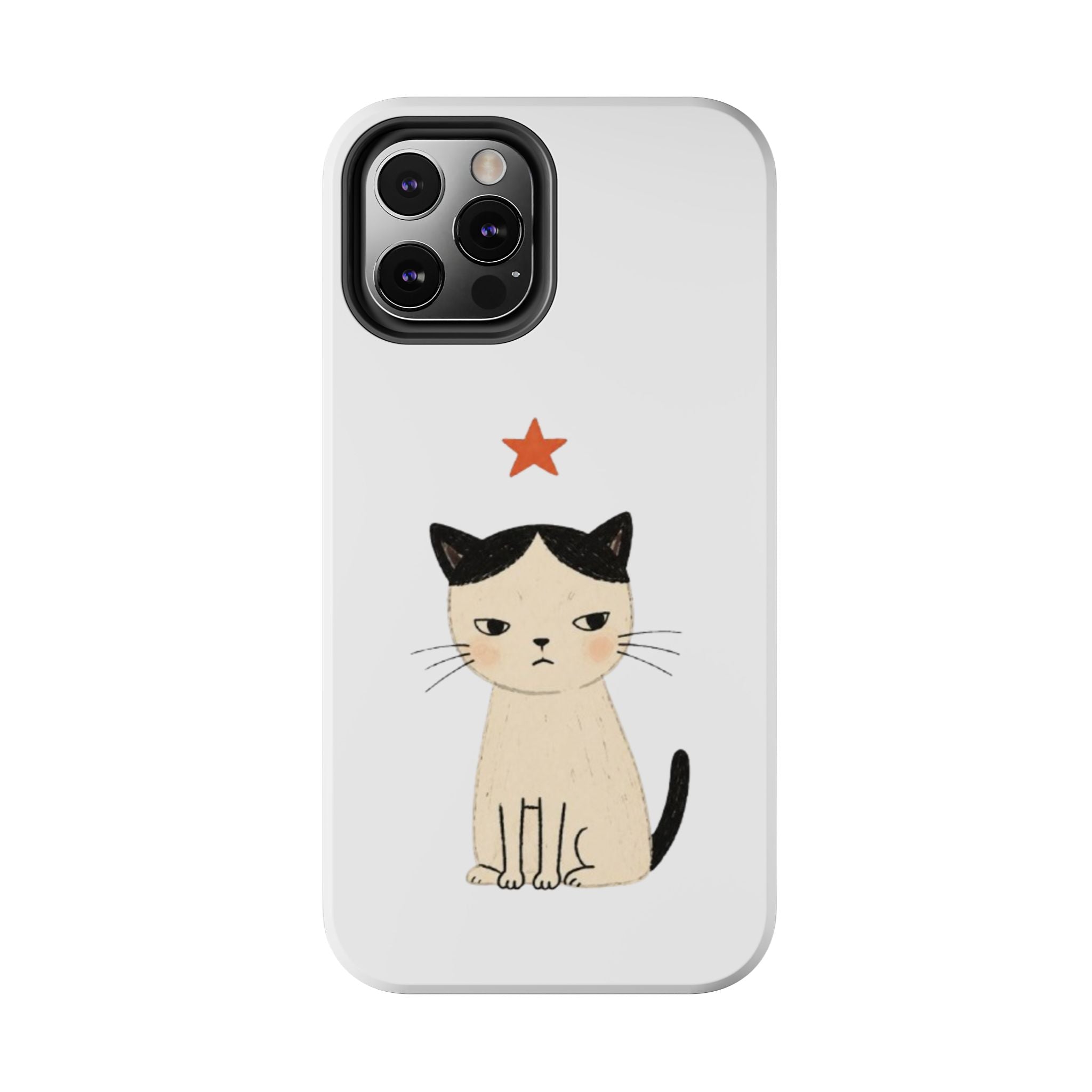 Grumpy Cat Illustration Phone Case | Cute Cat with Star Tough Case
