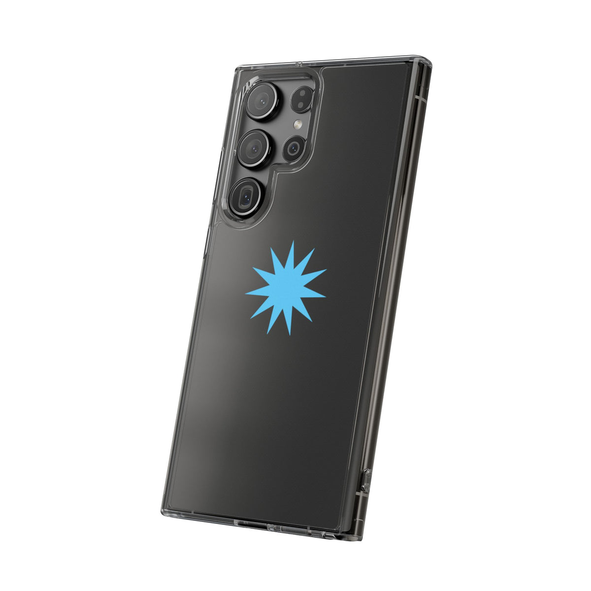 Clear Impact-Resistant Phone Case — Blue Starburst Design