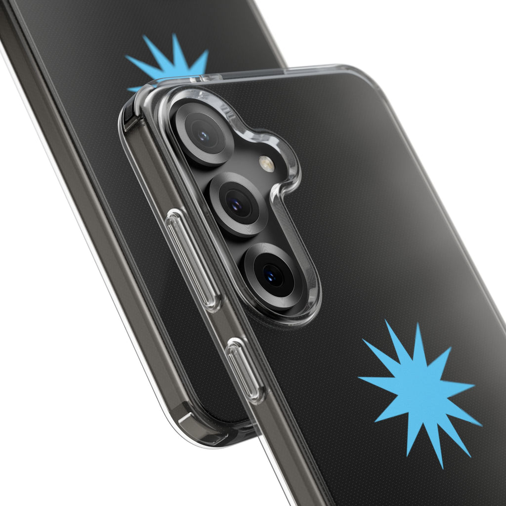 Clear Impact-Resistant Phone Case — Blue Starburst Design