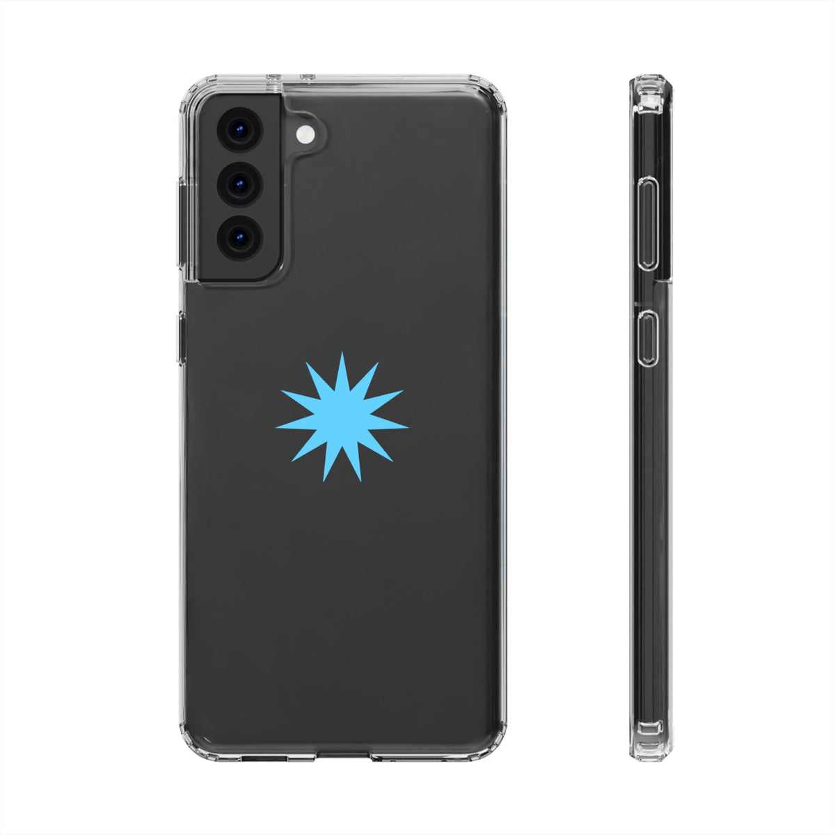 Clear Impact-Resistant Phone Case — Blue Starburst Design