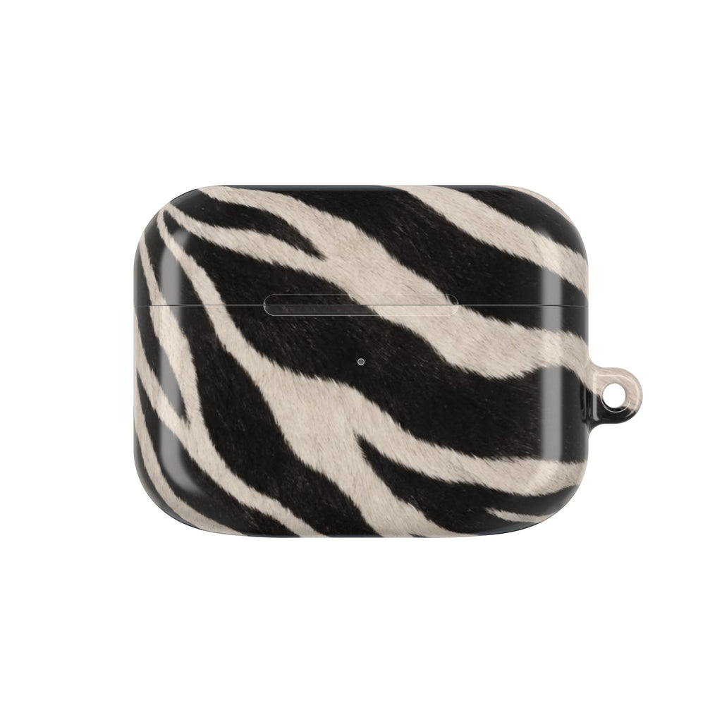 Zebra Print AirPod Case | Black White Stripes, Faux Fur Pattern