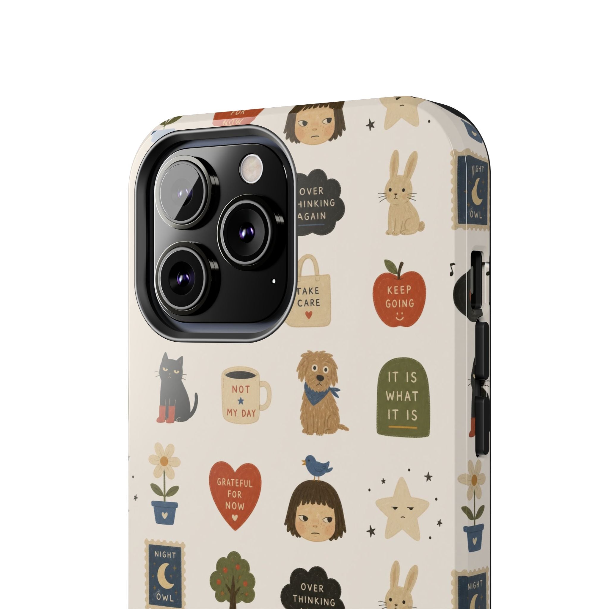 Cute Cozy Icons phone case | dogs, cats, hearts, plants, stars pattern