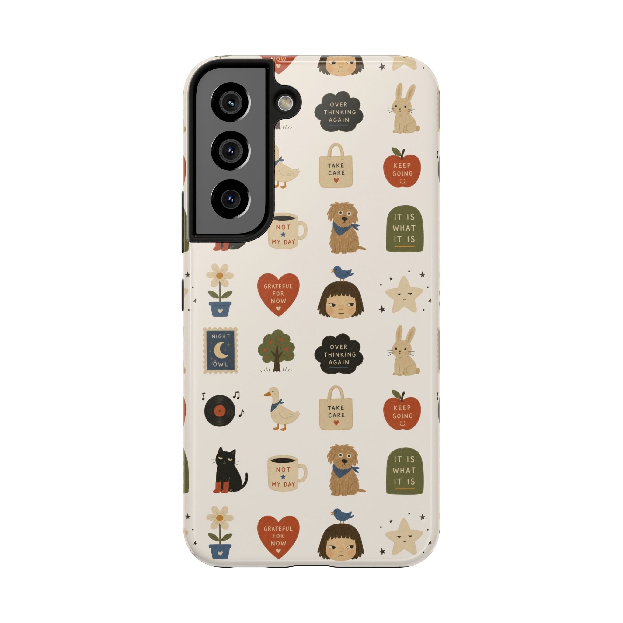 Cute Cozy Icons phone case | dogs, cats, hearts, plants, stars pattern