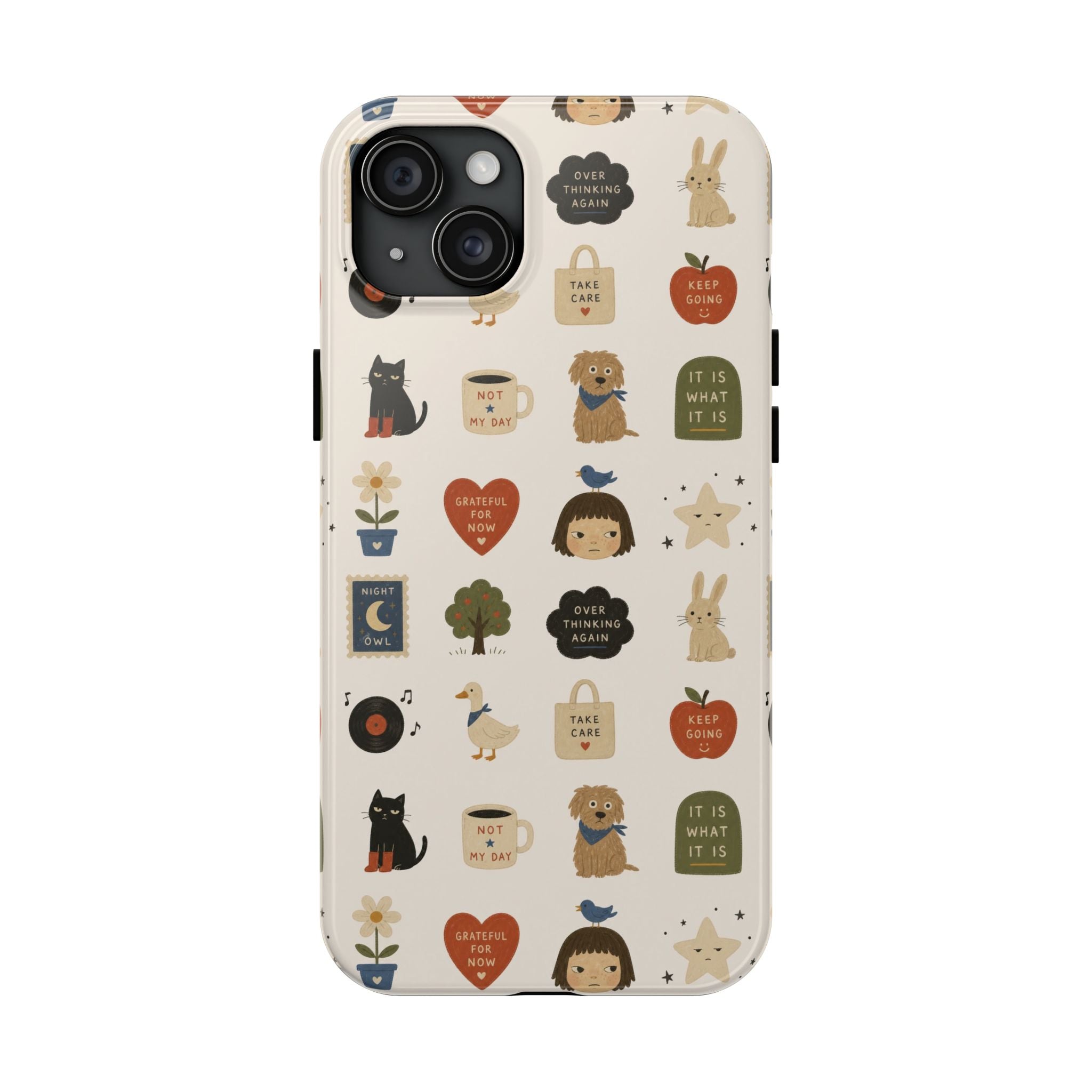 Cute Cozy Icons phone case | dogs, cats, hearts, plants, stars pattern