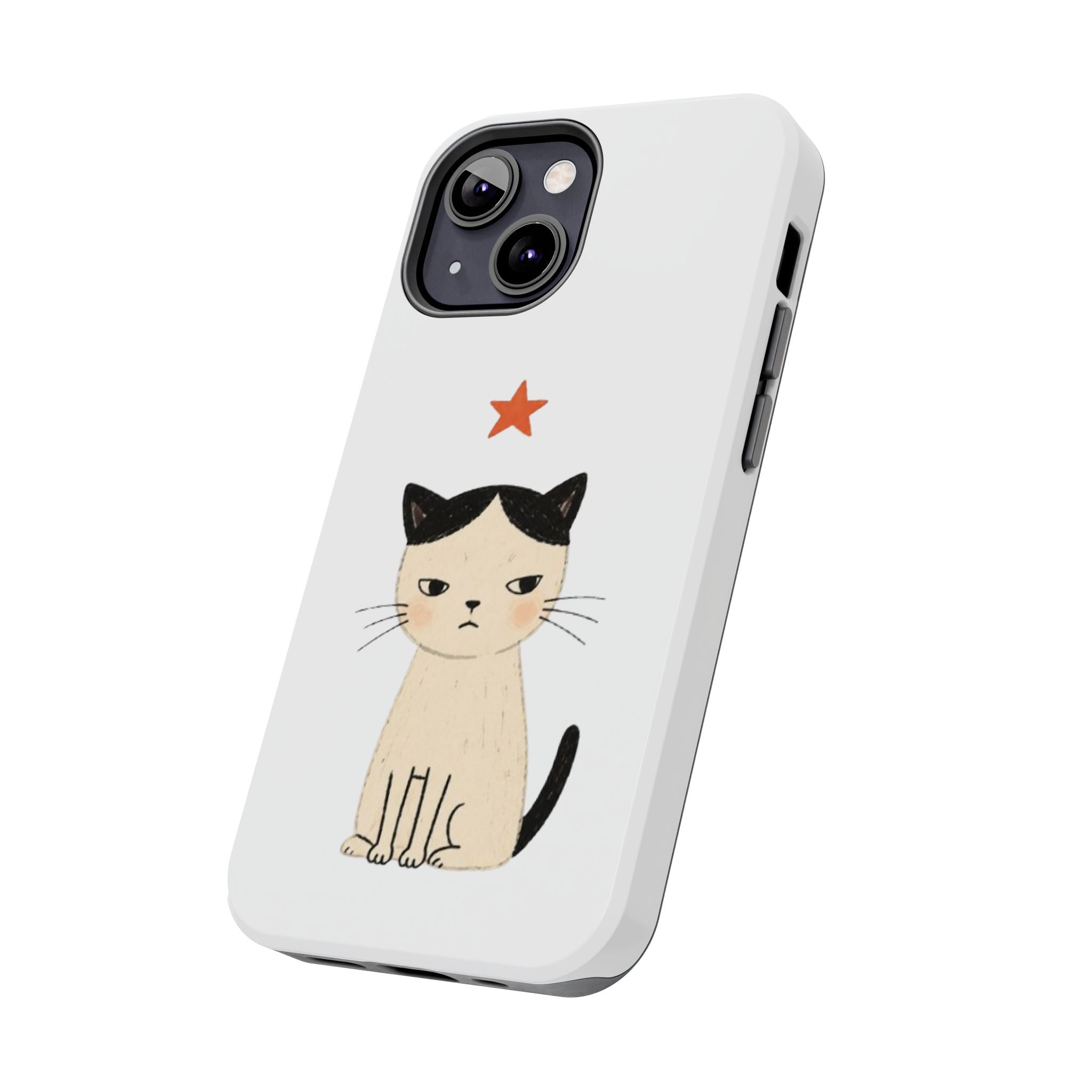 Grumpy Cat Illustration Phone Case | Cute Cat with Star Tough Case