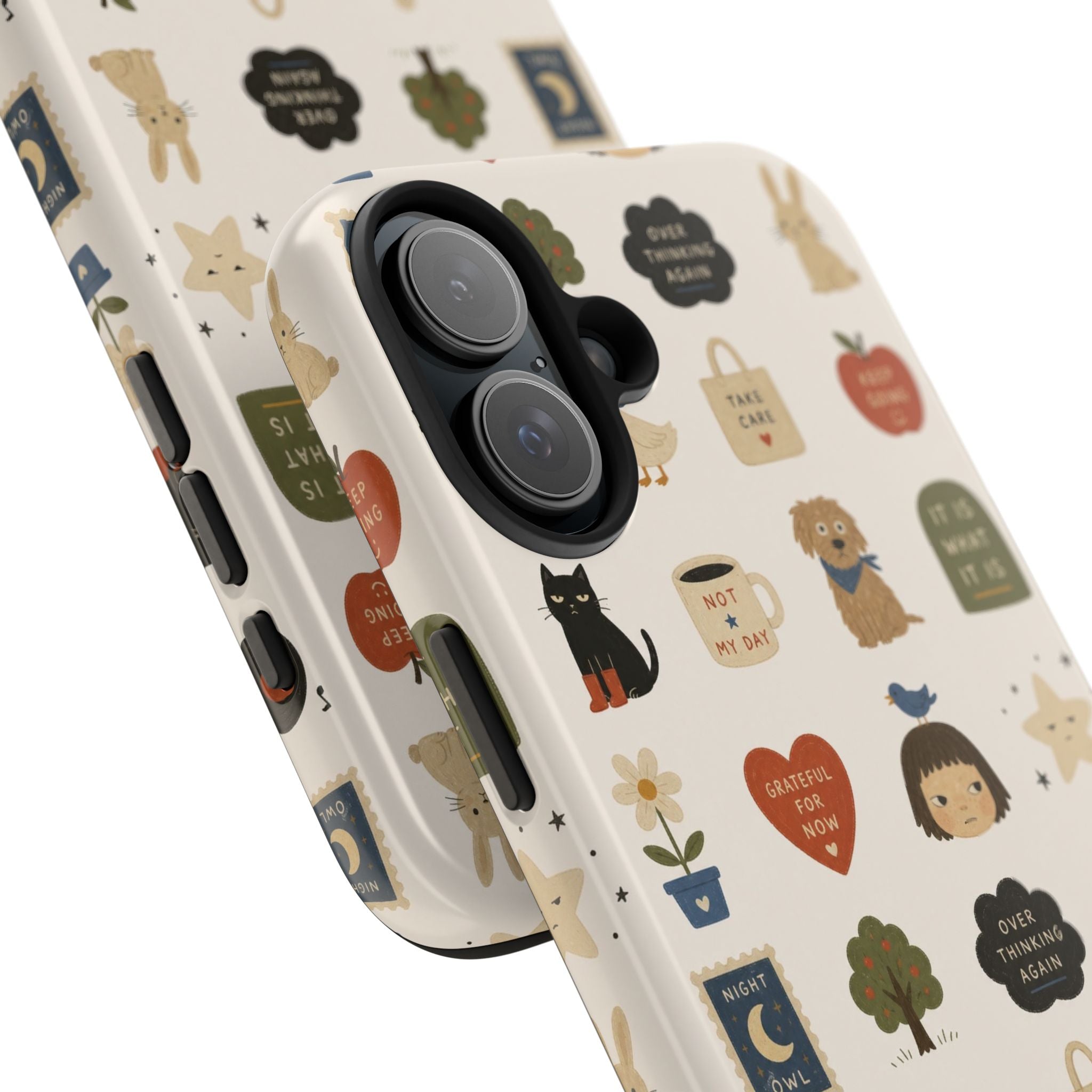 Cute Cozy Icons phone case | dogs, cats, hearts, plants, stars pattern
