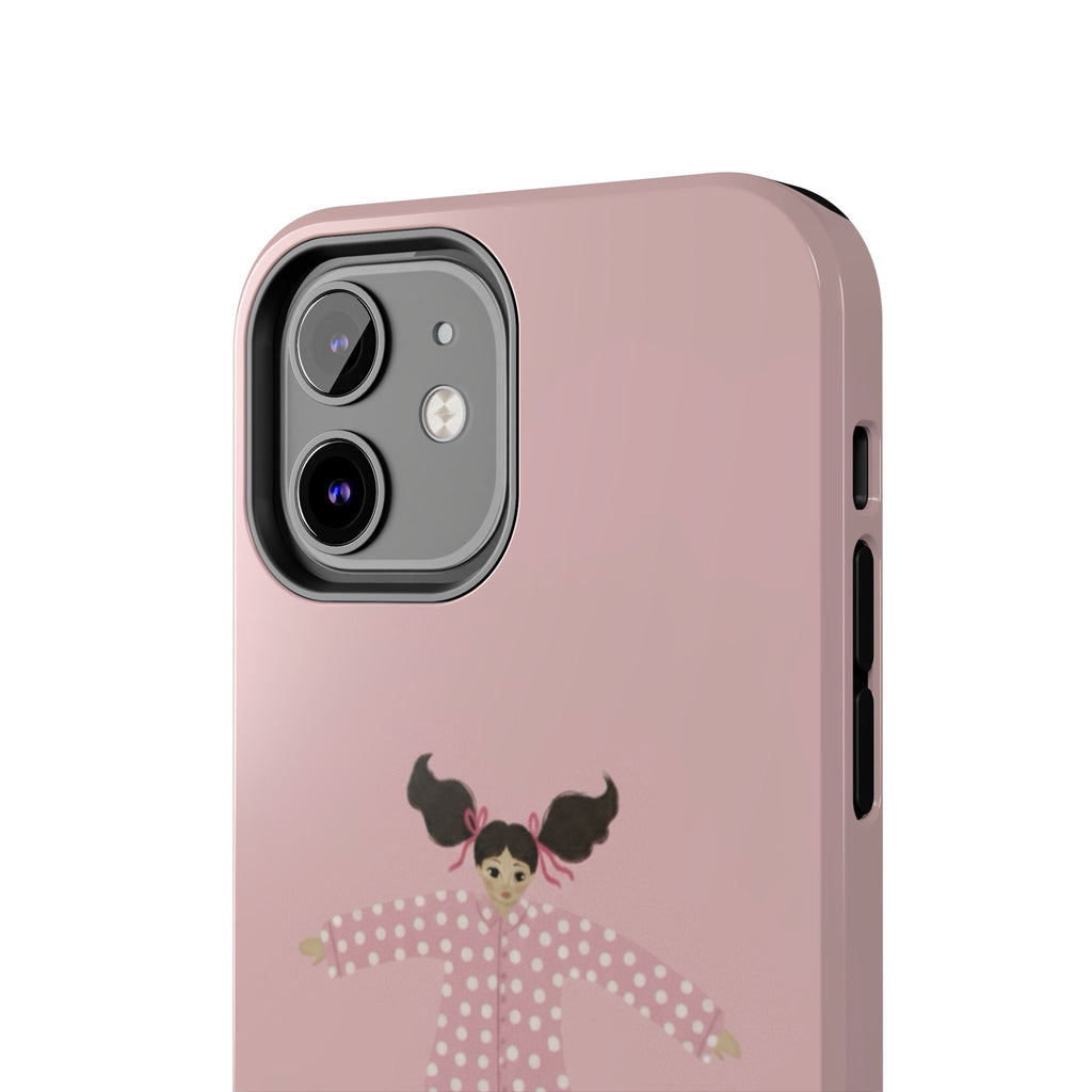 Pink Girl Drawing Tough Phone Case, Cute Protective Cover, Stylish Phone Accessories, Customizable Phone Case, Trendy Cell Phone Case