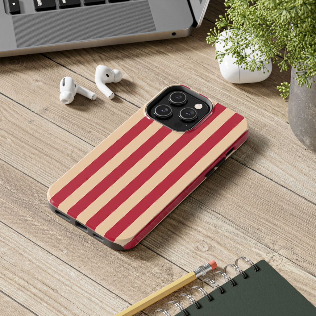 Retro Red & Cream Stripe Phone Case — Tough Protective Cover