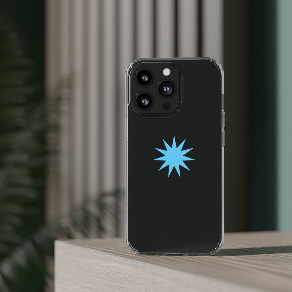 Clear Impact-Resistant Phone Case — Blue Starburst Design