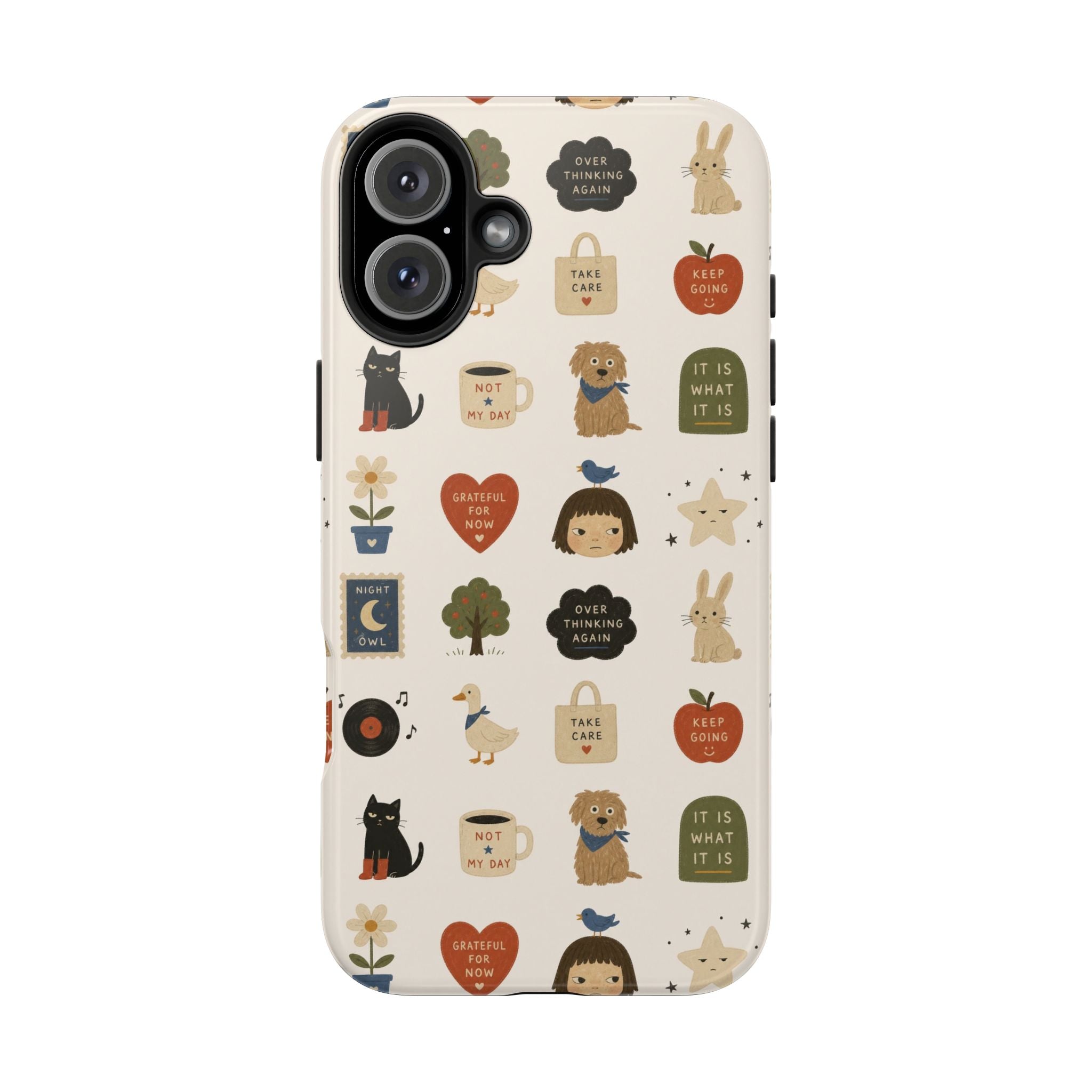 Cute Cozy Icons phone case | dogs, cats, hearts, plants, stars pattern