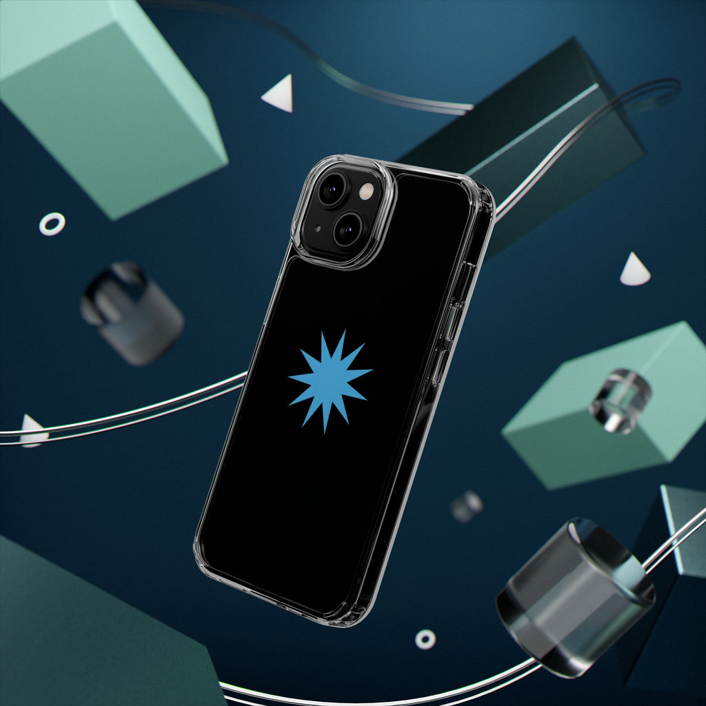 Clear Impact-Resistant Phone Case — Blue Starburst Design