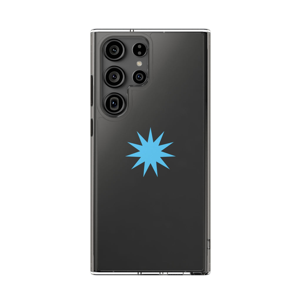 Clear Impact-Resistant Phone Case — Blue Starburst Design