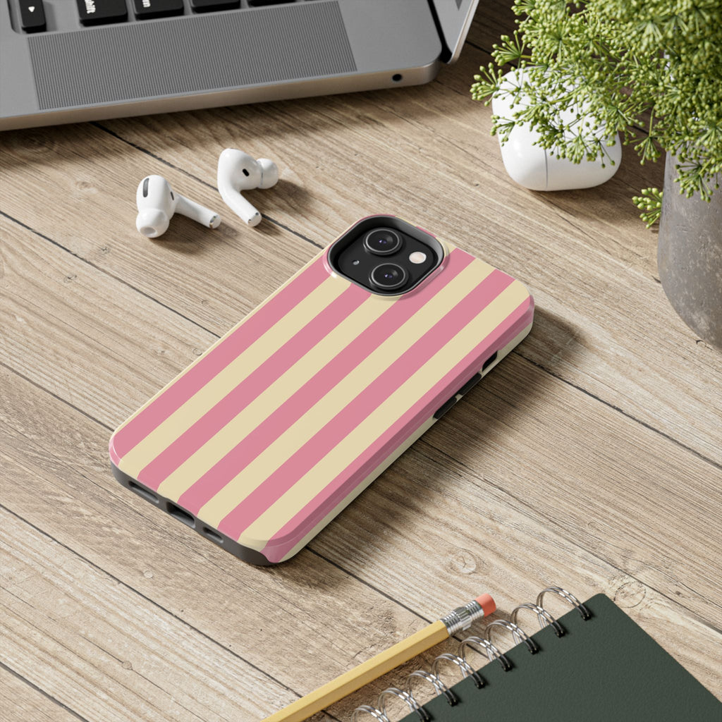 Pink Cream Vertical Candy Stripe Phone Case | Tough Phone Cases