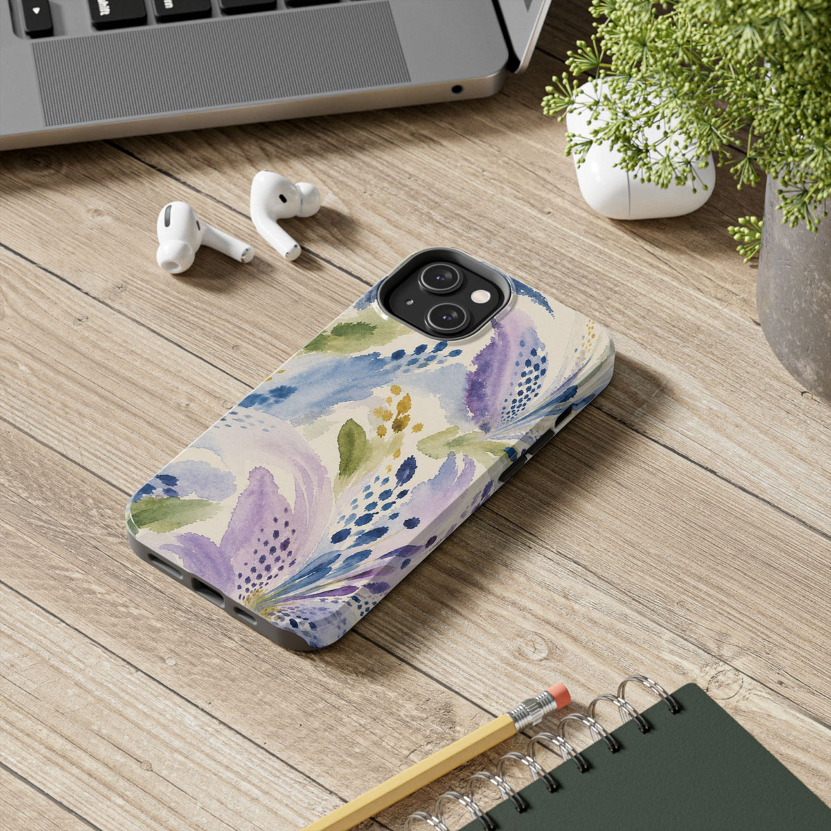 Watercolor Lavender Blue Botanical Tough Phone Case | Floral iPhone 17 Case