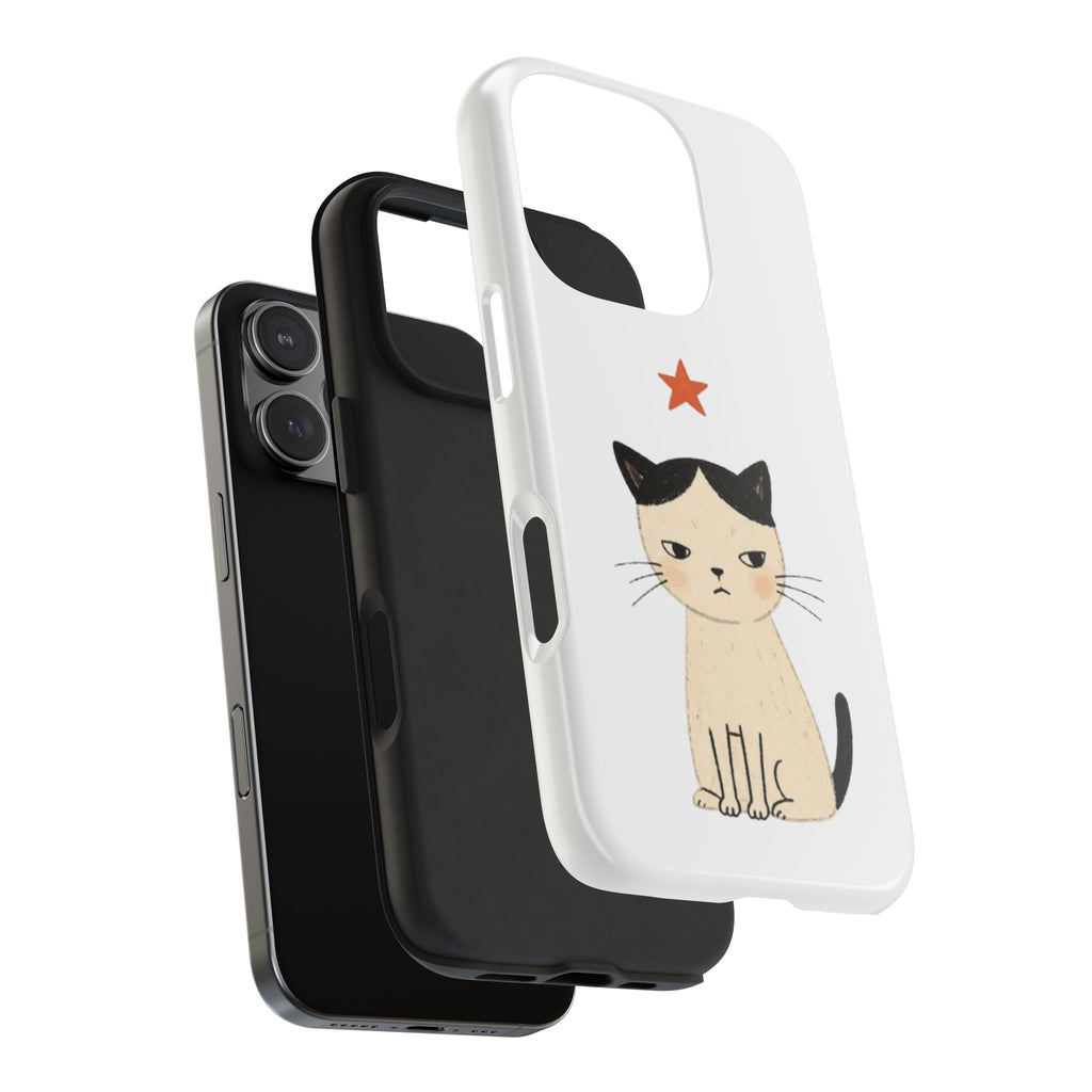 Grumpy Cat Illustration Phone Case | Cute Cat with Star Tough Case