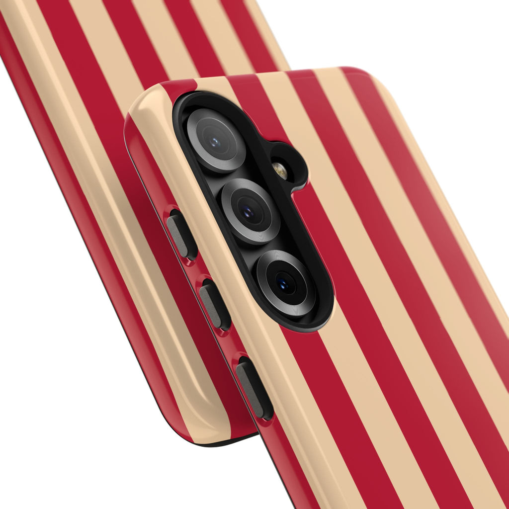 Retro Red & Cream Stripe Phone Case — Tough Protective Cover