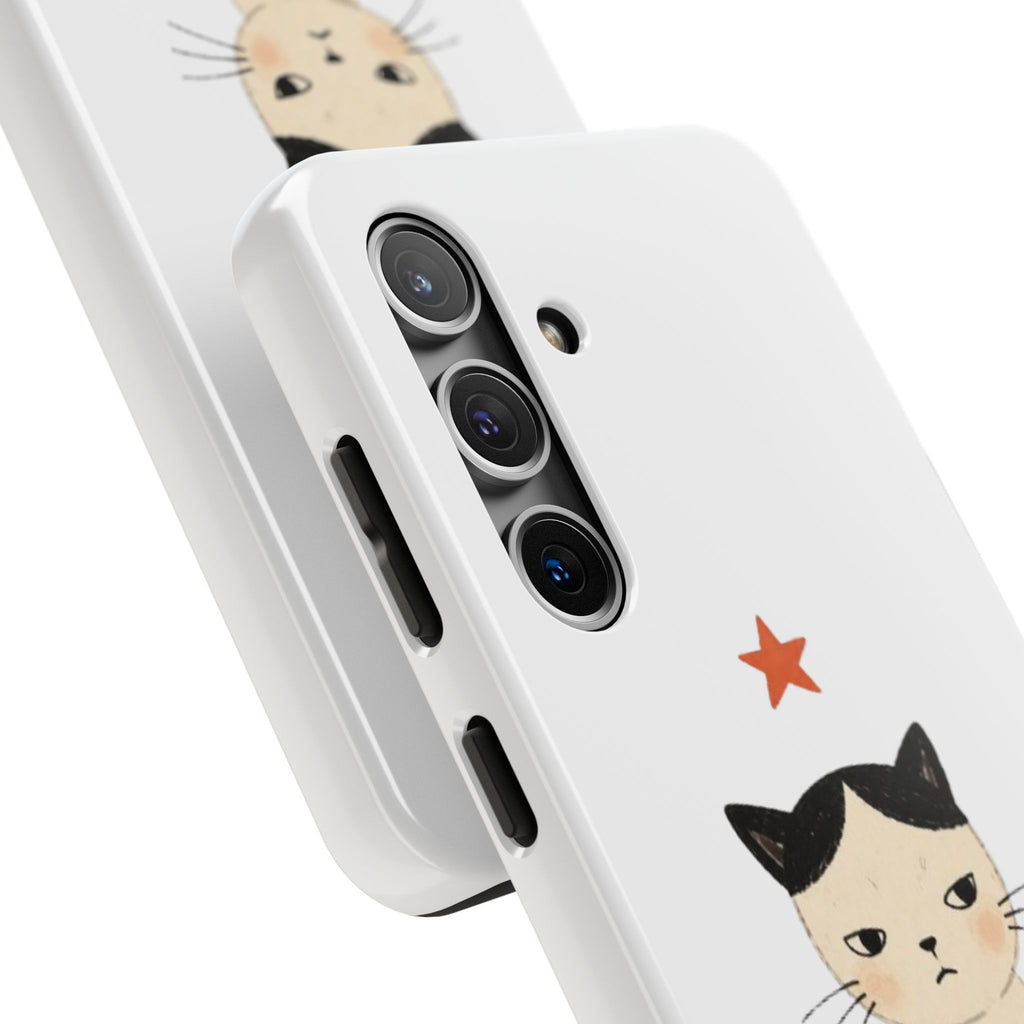 Grumpy Cat Illustration Phone Case | Cute Cat with Star Tough Case